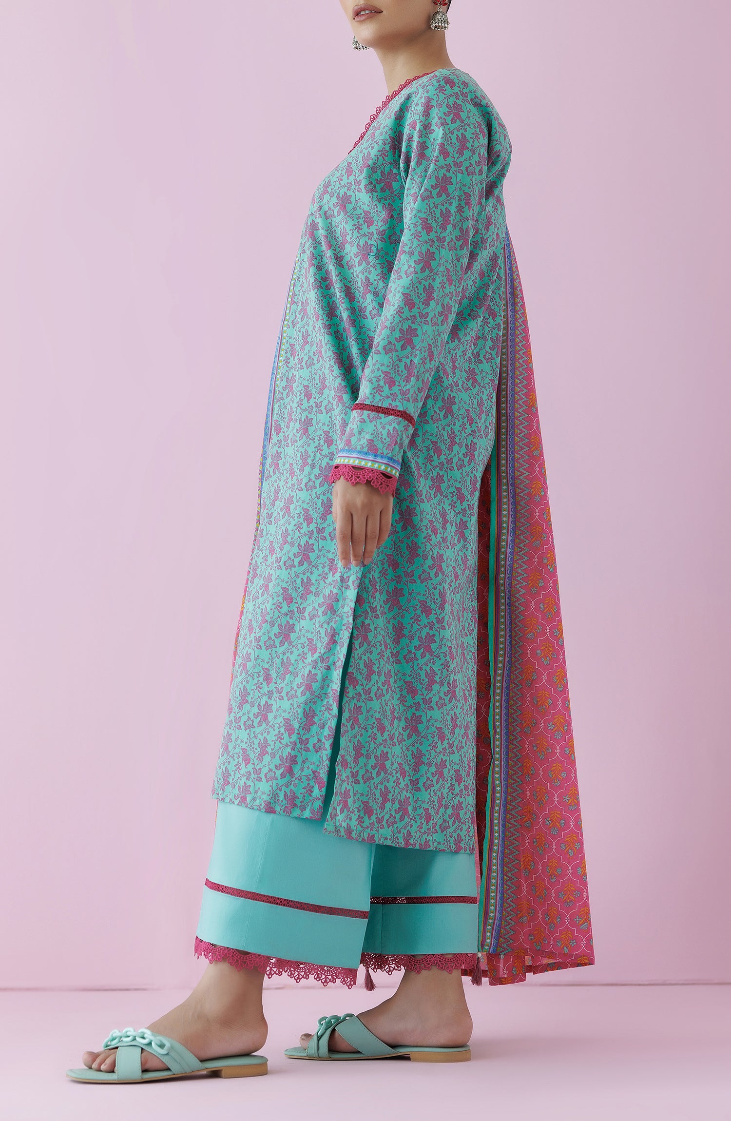 Unstitched 3 Piece Printed Lawn Shirt , Cambric Pant and Lawn Dupatta (OTL-24-349/U GREEN)