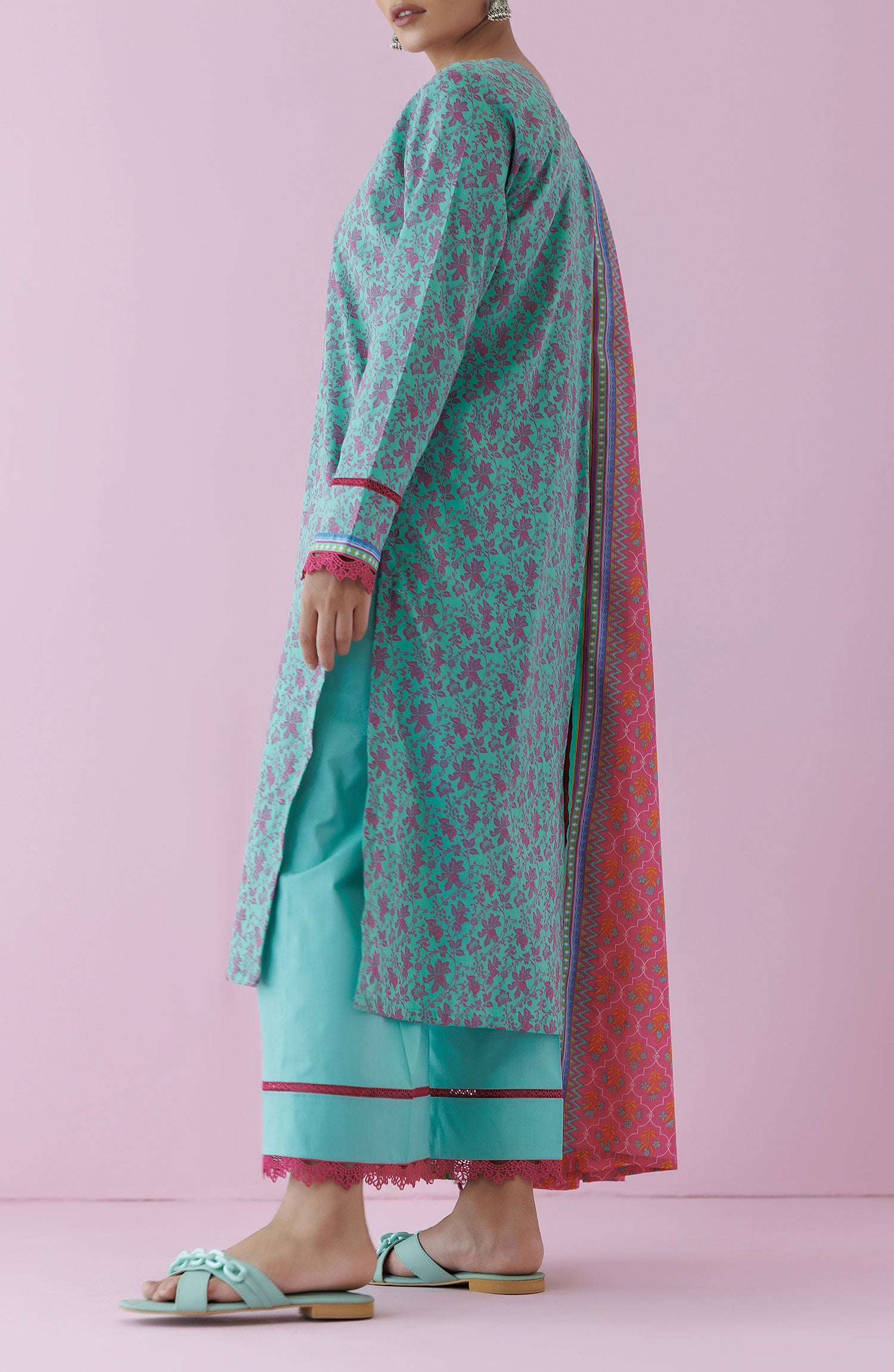 Unstitched 3 Piece Printed Lawn Shirt , Cambric Pant and Lawn Dupatta (OTL-24-349/U GREEN)