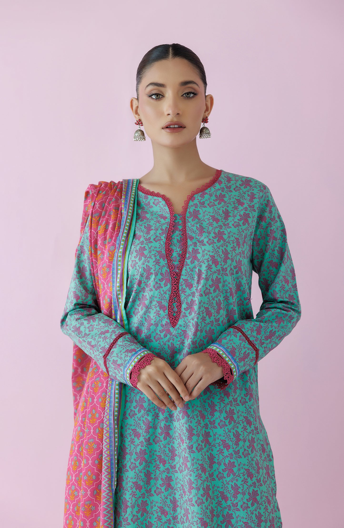 Unstitched 3 Piece Printed Lawn Shirt , Cambric Pant and Lawn Dupatta (OTL-24-349/U GREEN)