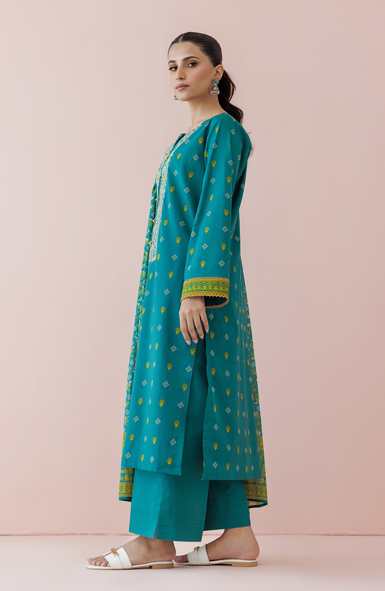 Unstitched 3 Piece Embroidered Lawn Shirt , Cambric Pant and Lawn Dupatta (OTL-24-462/U GREEN)