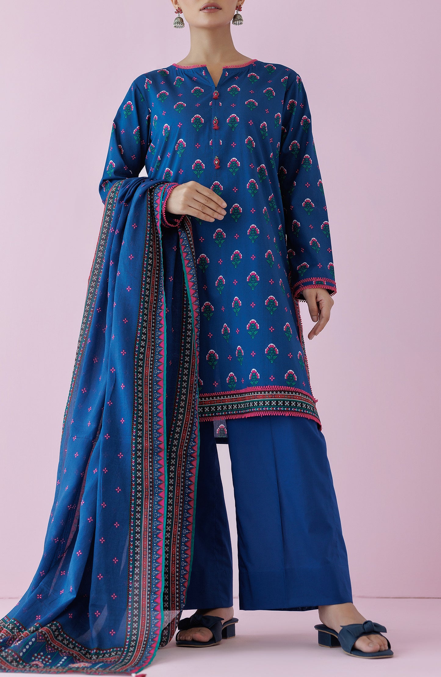 Unstitched 3 Piece Printed Lawn Shirt , Cambric Pant and Lawn Dupatta (OTL-24-160/U BLUE)