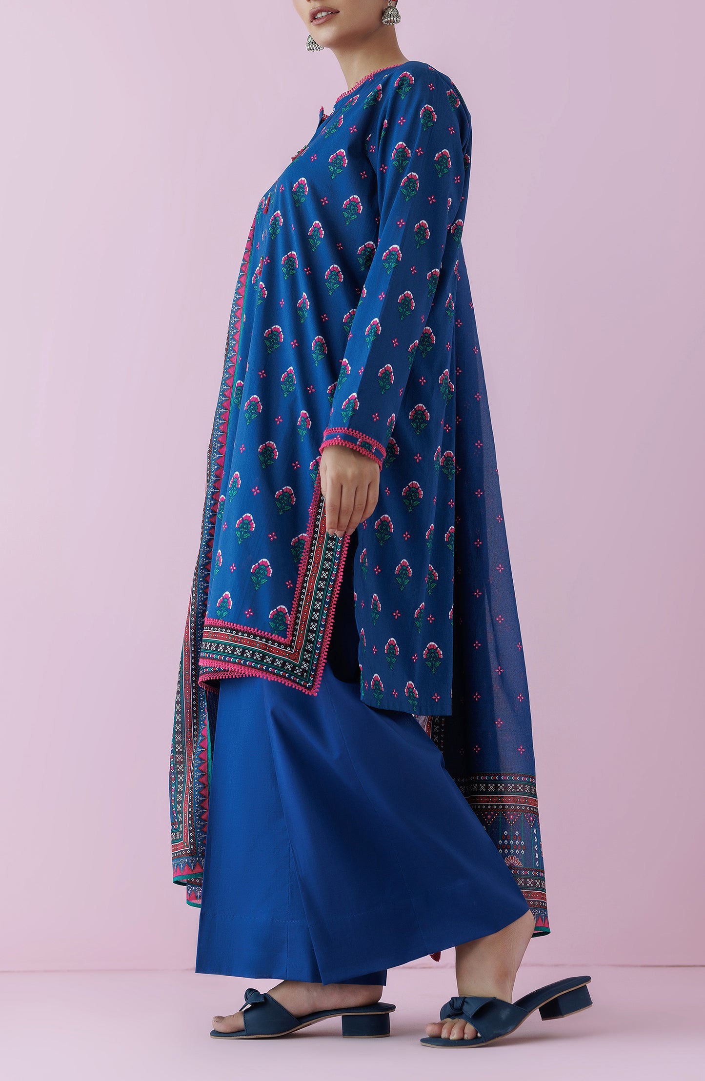 Unstitched 3 Piece Printed Lawn Shirt , Cambric Pant and Lawn Dupatta (OTL-24-160/U BLUE)