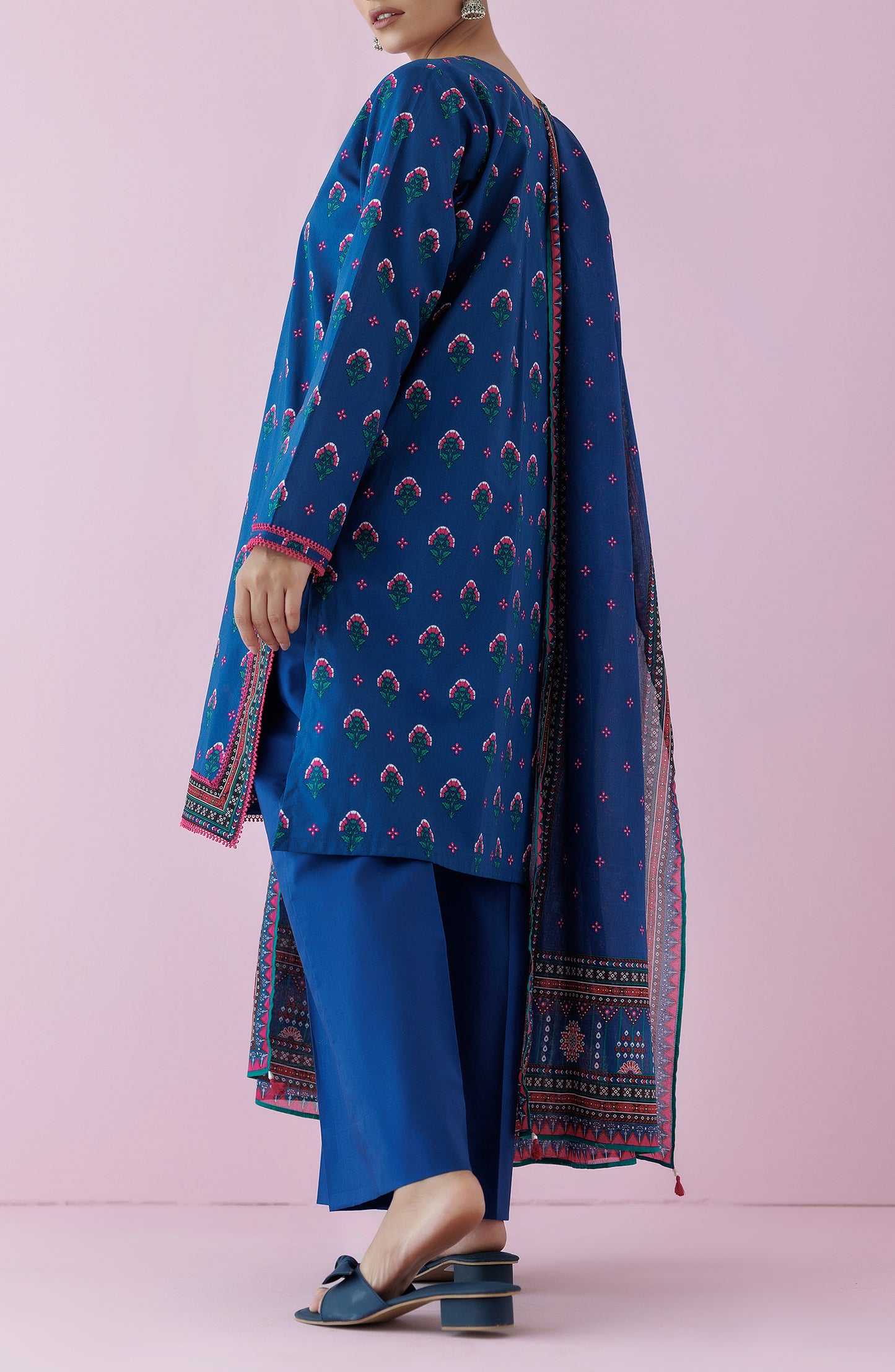 Unstitched 3 Piece Printed Lawn Shirt , Cambric Pant and Lawn Dupatta (OTL-24-160/U BLUE)