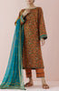 Stitched 3 Piece Premium Solid Casual Lawn Shirt , Cambric Pant and Chiffon Dupatta (OTL-24-396/S BROWN)