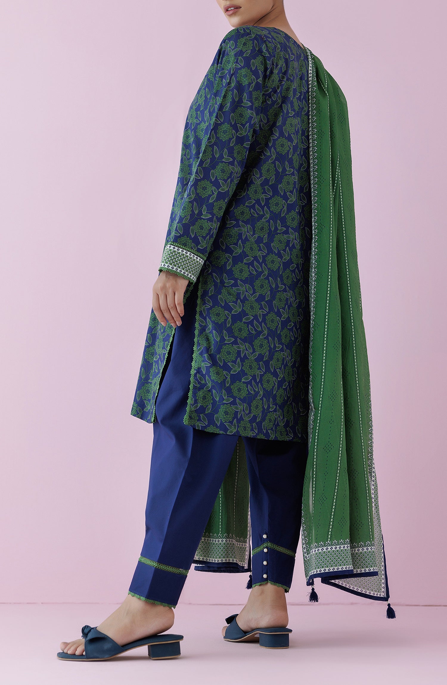 Unstitched 3 Piece Embroidered Lawn Shirt , Cambric Pant and Lawn Dupatta (OTL-24-461/U GREEN)