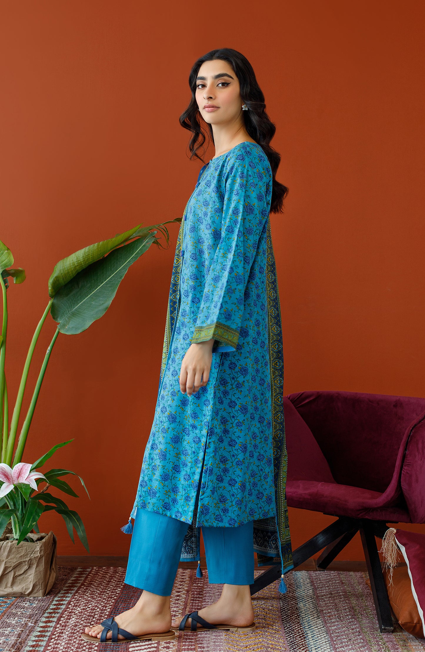 OTL-23-299/U TURQUOISE KHADDAR Women UNSTITCHED SHIRT DUPATTA PANTS