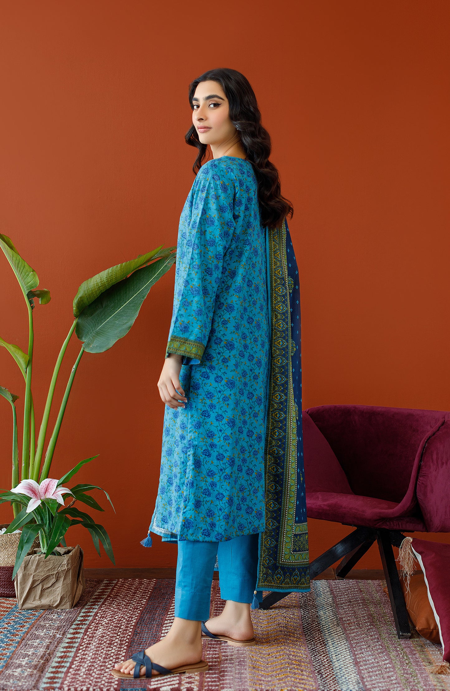 OTL-23-299/U TURQUOISE KHADDAR Women UNSTITCHED SHIRT DUPATTA PANTS