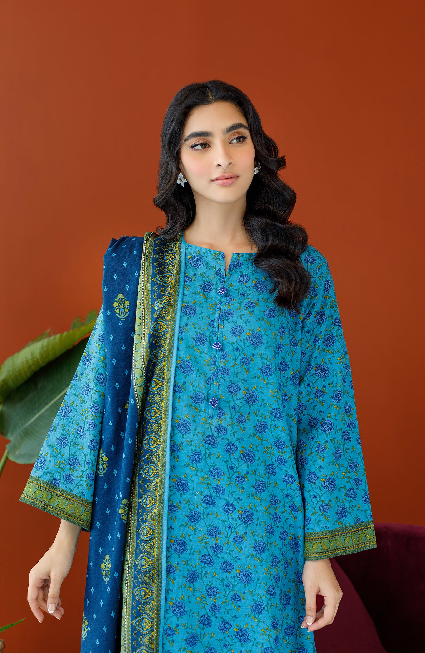 OTL-23-299/U TURQUOISE KHADDAR Women UNSTITCHED SHIRT DUPATTA PANTS