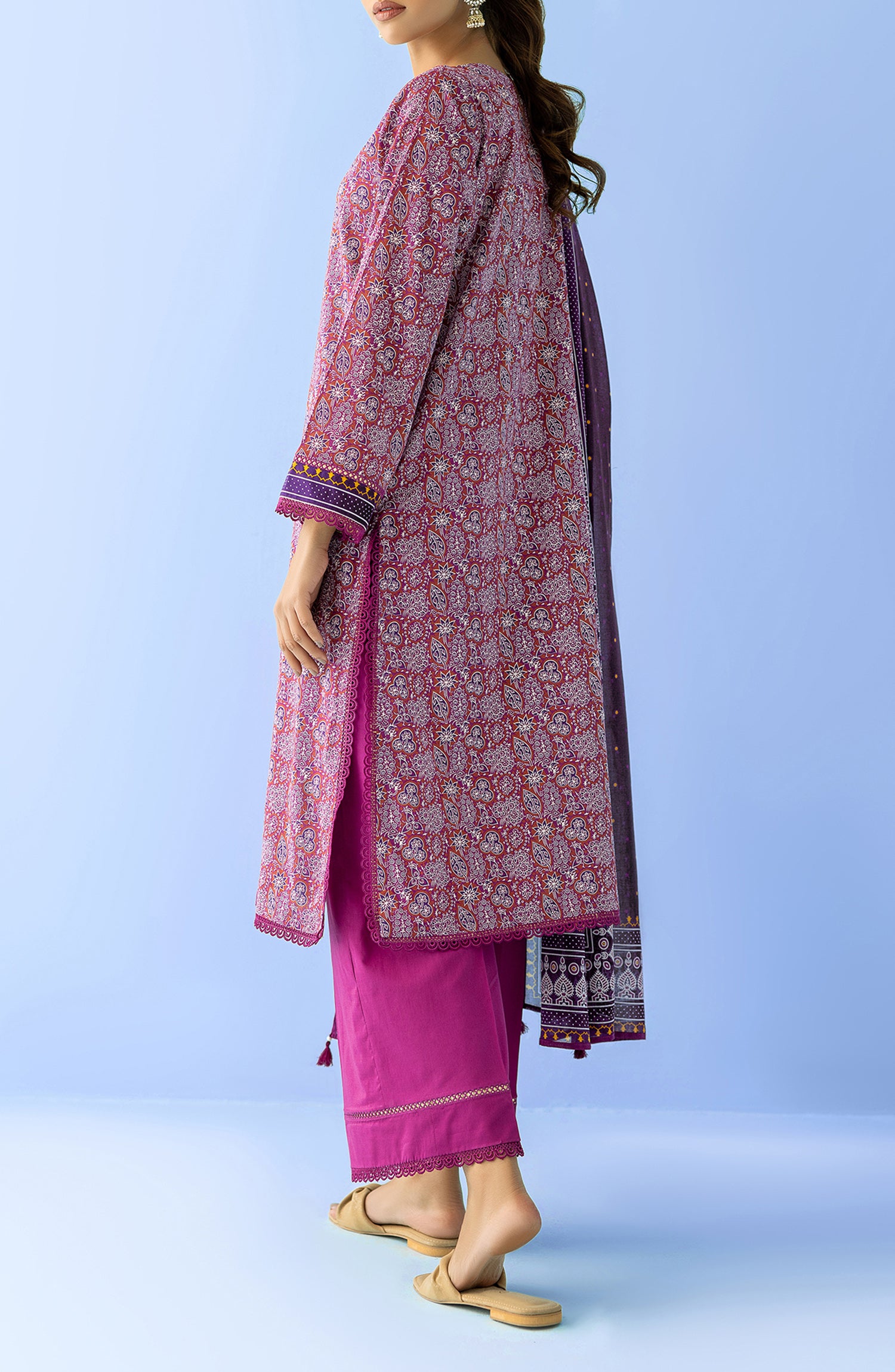 Stitched 3 Piece Printed Embroidered Lawn Shirt , Cambric Pant and Lawn Dupatta (OTL-24-023/S PINK)