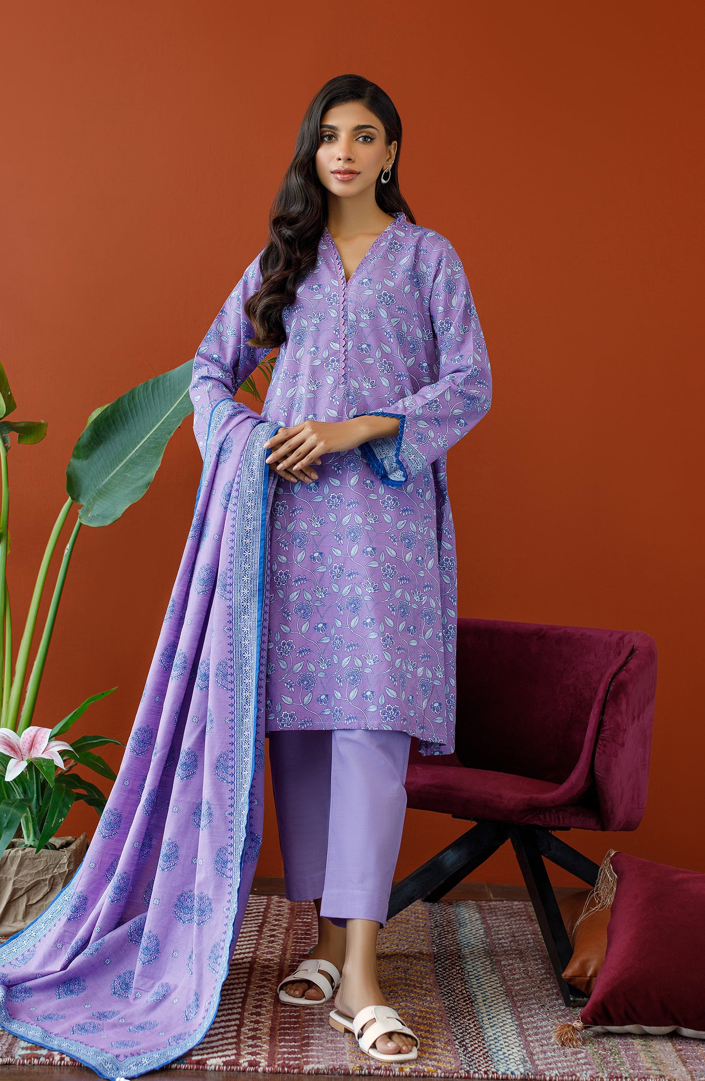 OTL-23-195/S LILAC KHADDAR Women READY TO WEAR SHIRT DUPATTA PANTS