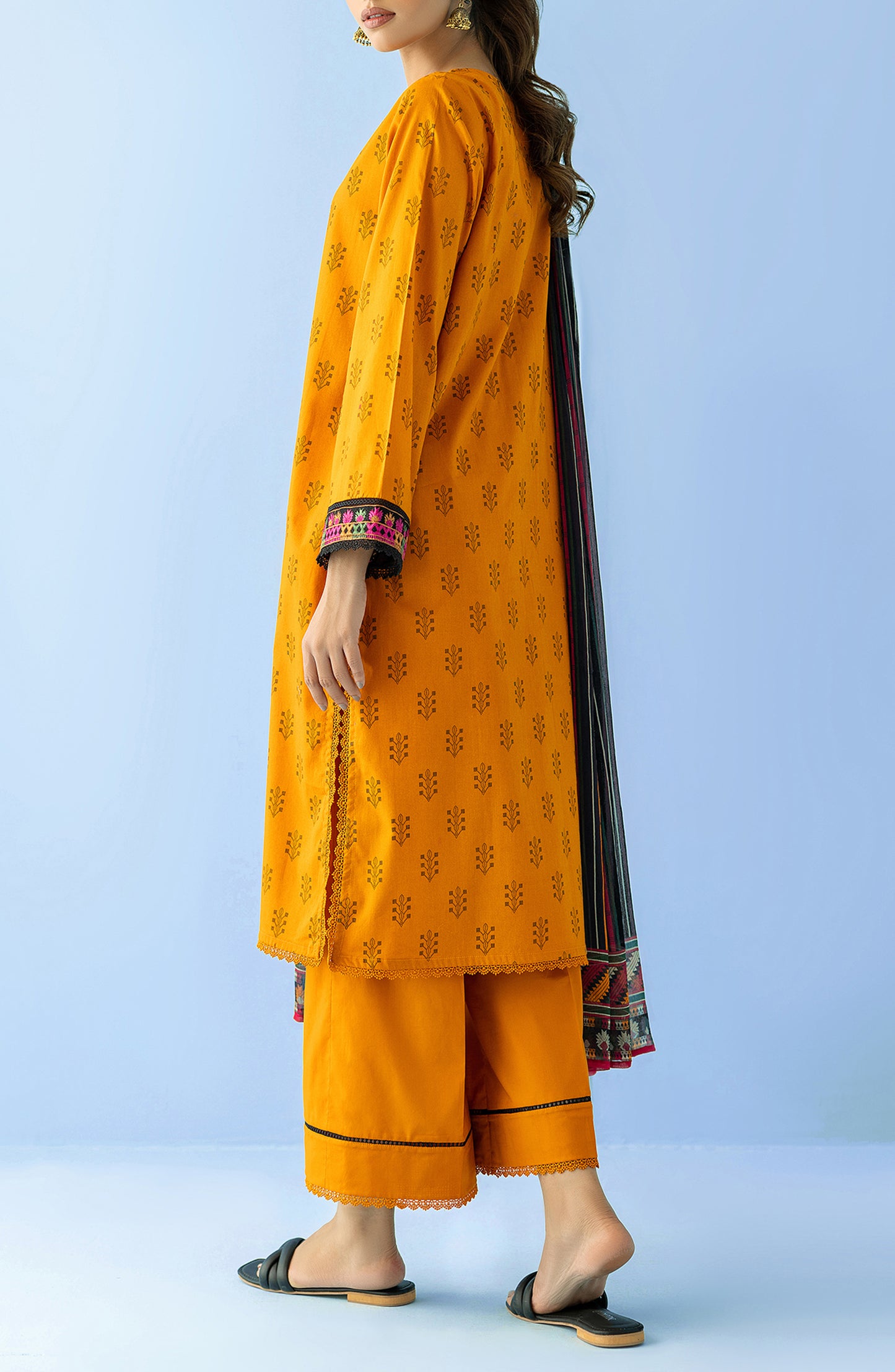 Unstitched 3 Piece Embroidered Lawn Shirt , Cambric Pant and Chiffon Dupatta (OTL-24-225/U YELLOW)