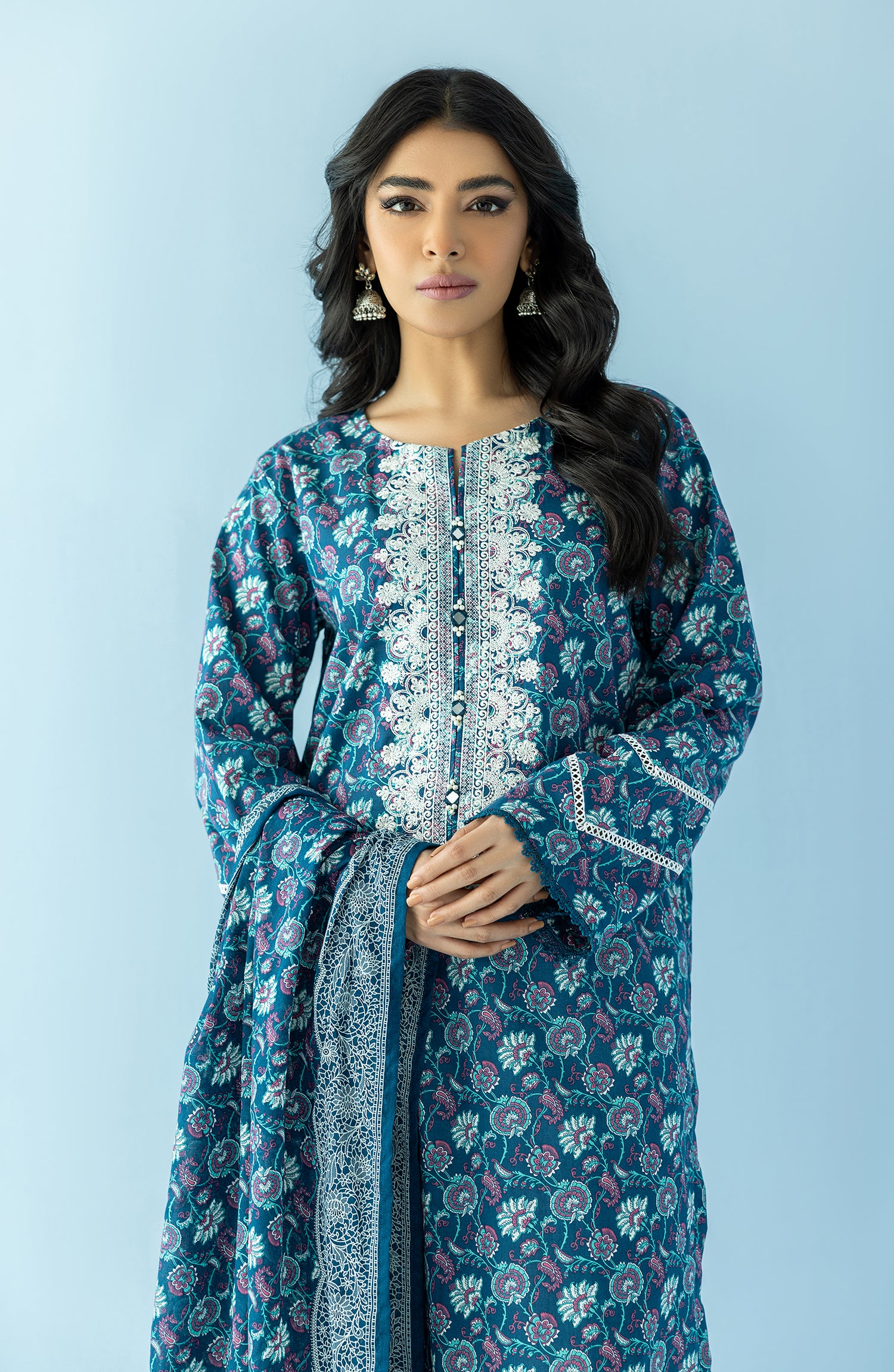 NRDS-24-029/U TEAL LAWN  UNSTITCHED SHIRT DUPATTA