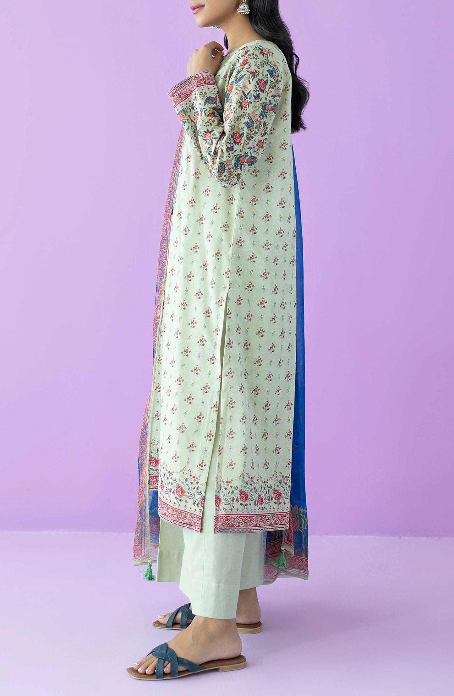 OTL-23-125/U BEIGE LAWN  UNSTITCHED SHIRT DUPATTA PANTS