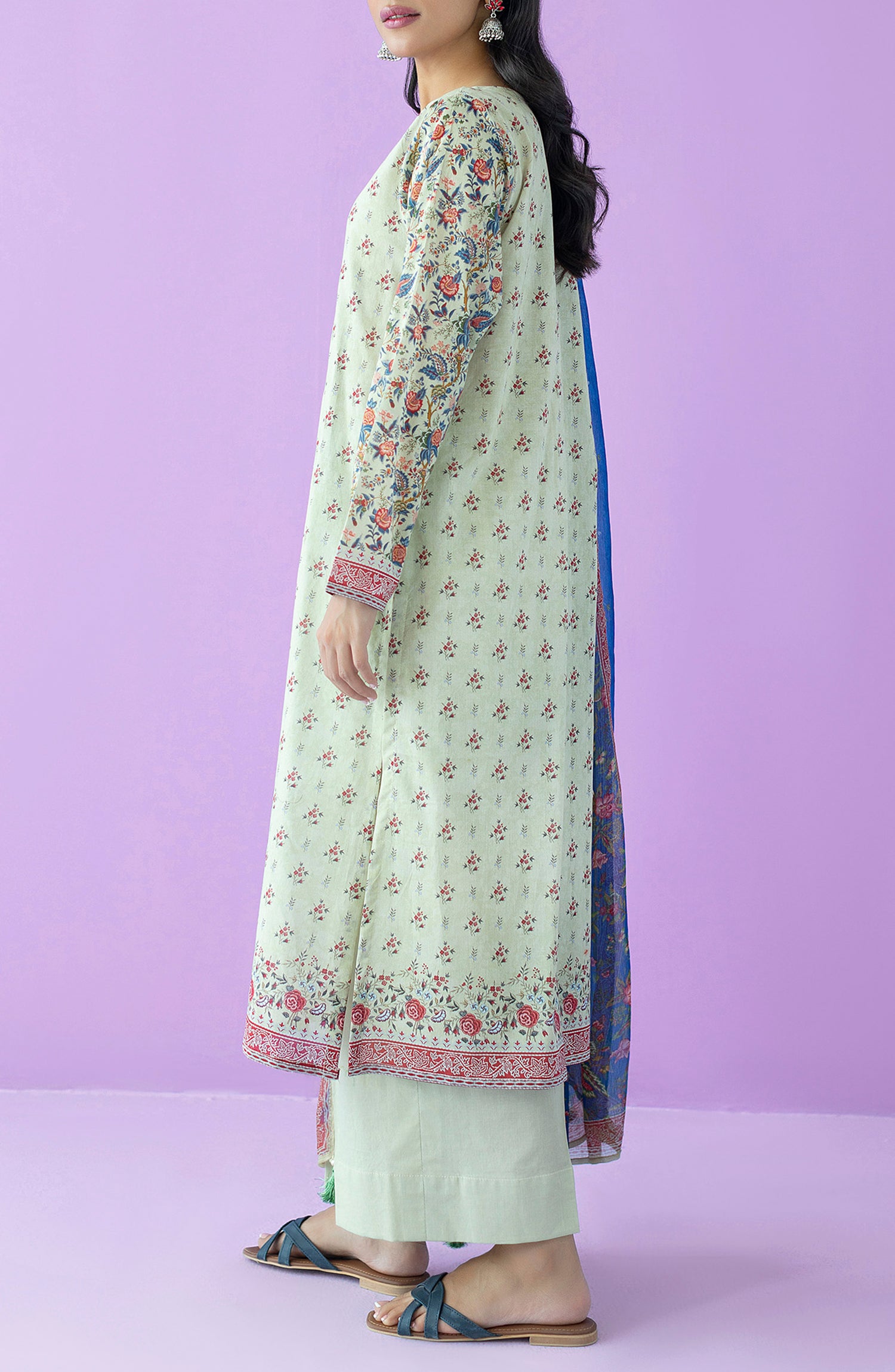 OTL-23-125/U BEIGE LAWN  UNSTITCHED SHIRT DUPATTA PANTS