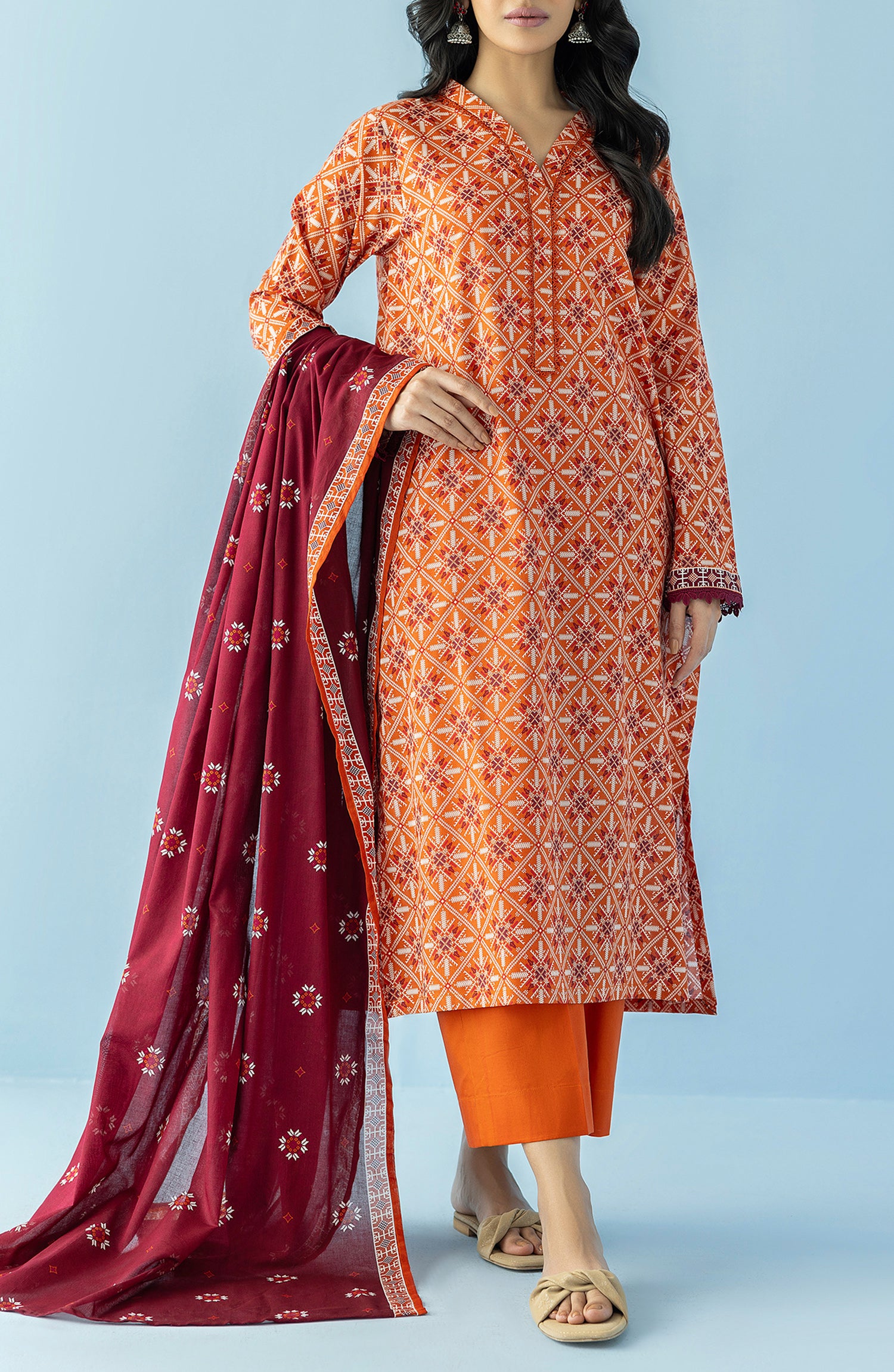 NRDS-24-033/U RUST LAWN  UNSTITCHED SHIRT DUPATTA