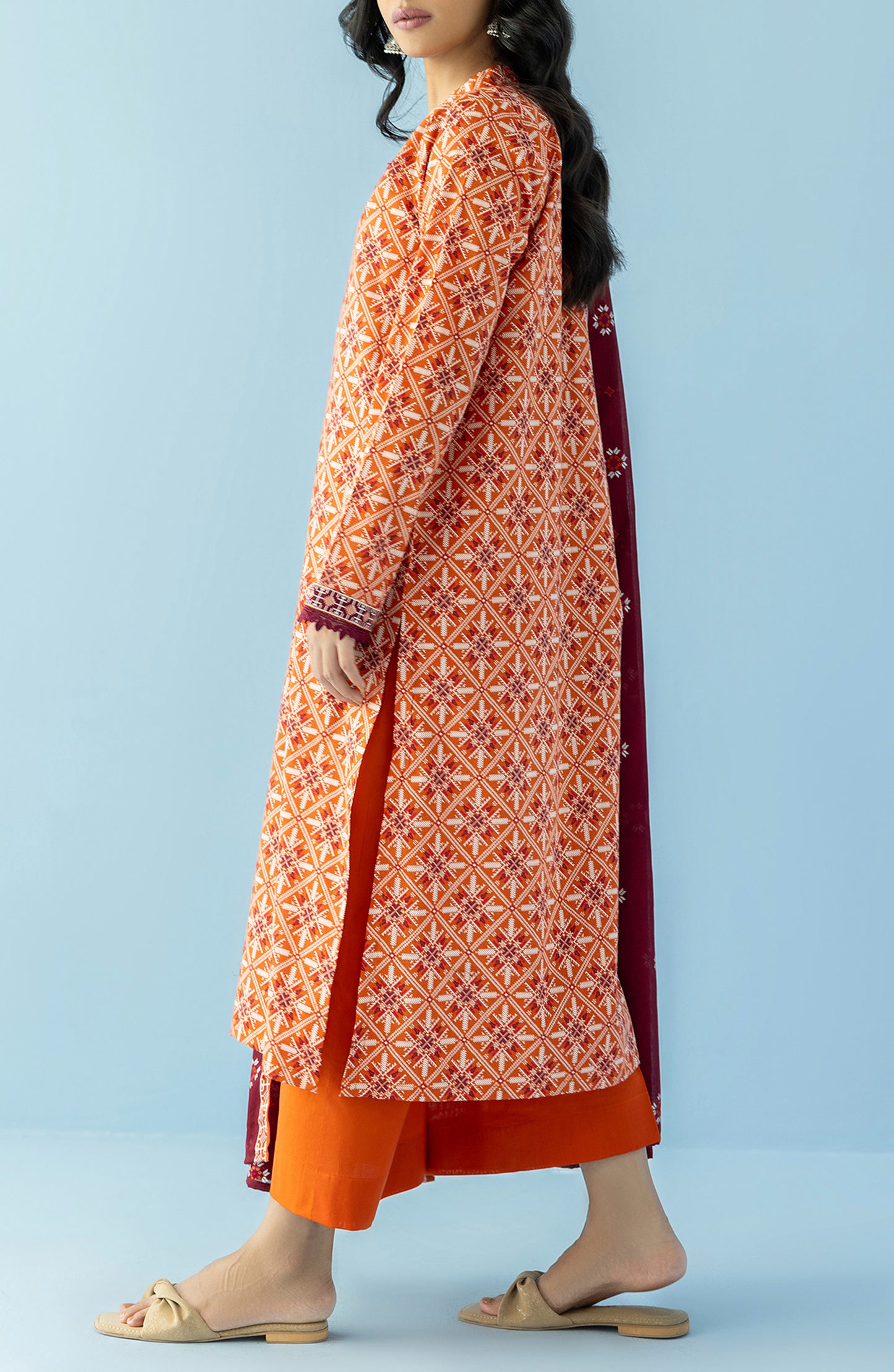 NRDS-24-033/U RUST LAWN  UNSTITCHED SHIRT DUPATTA