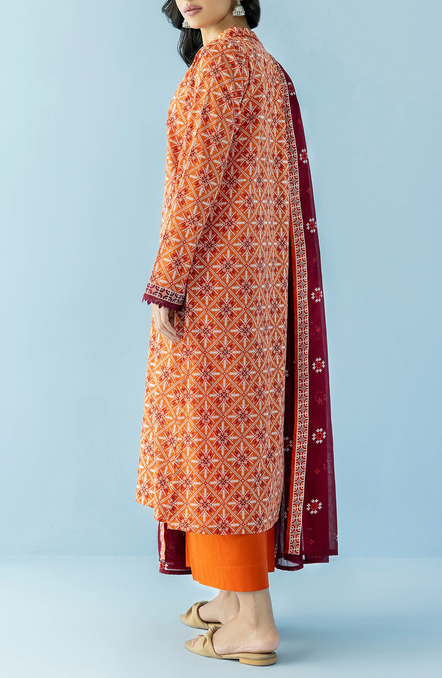 NRDS-24-033/U RUST LAWN  UNSTITCHED SHIRT DUPATTA