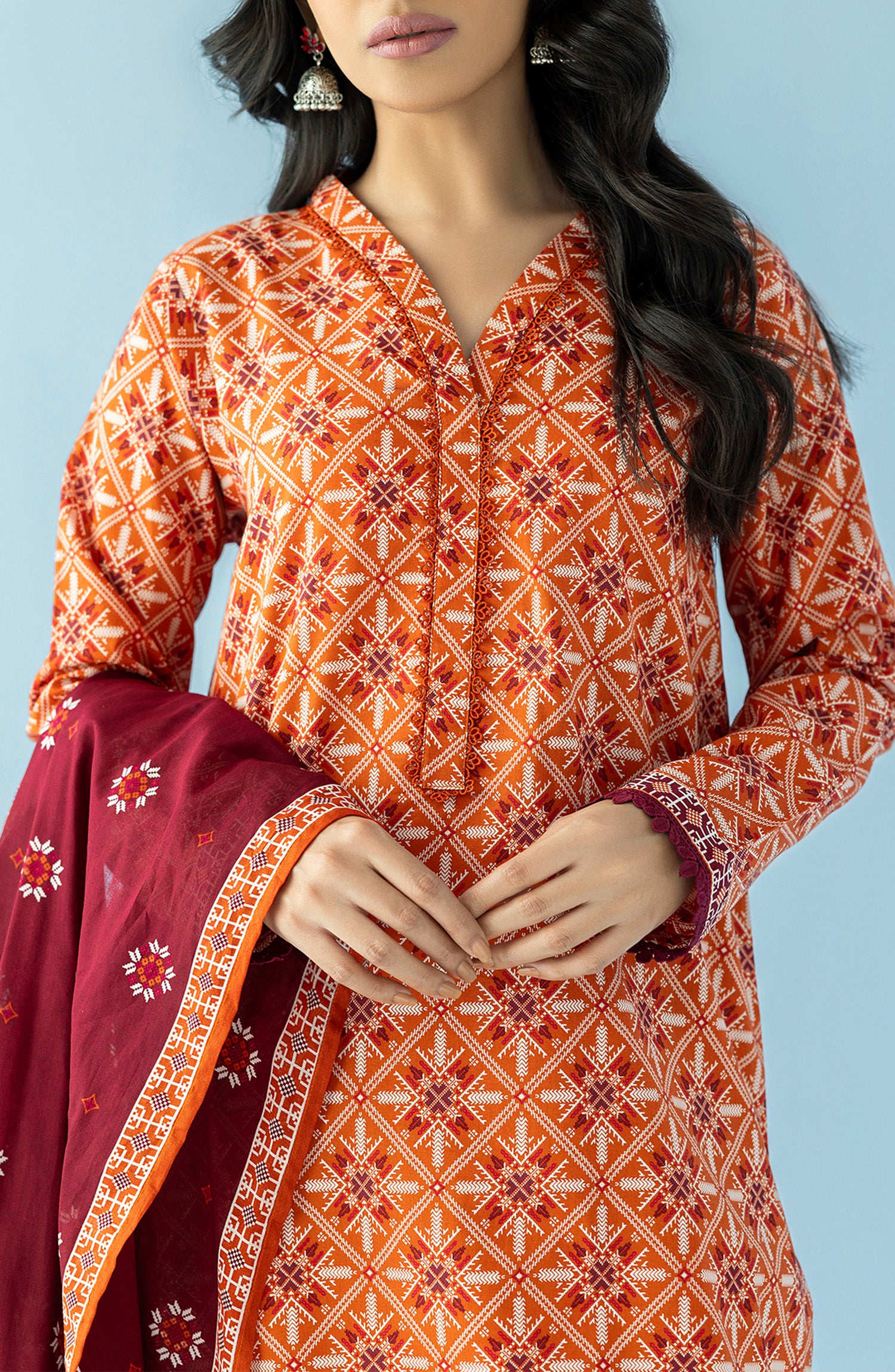 NRDS-24-033/U RUST LAWN  UNSTITCHED SHIRT DUPATTA