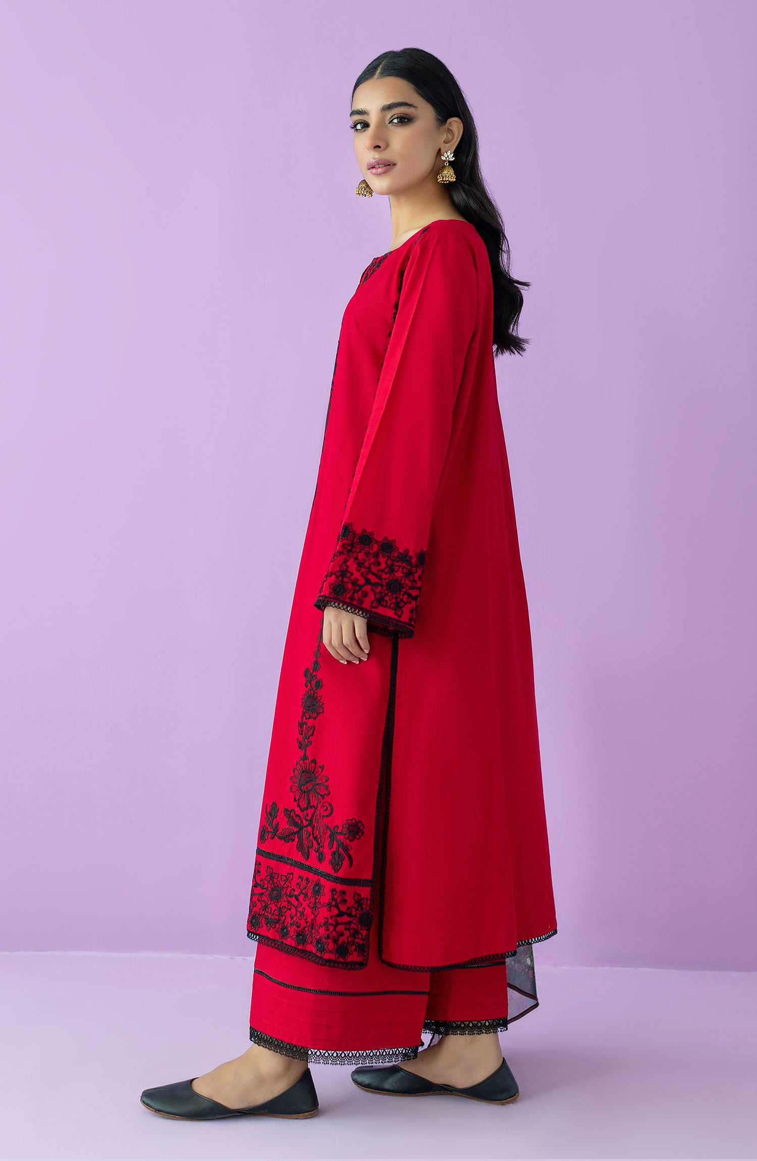 OTL-23-129/U RED LAWN  UNSTITCHED SHIRT DUPATTA PANTS