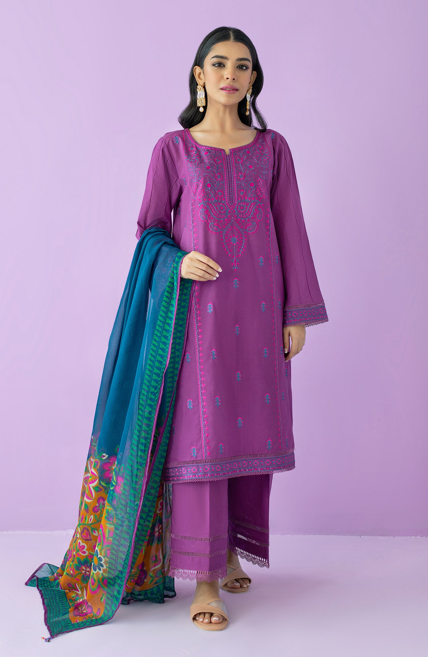 OTL-23-207/U PURPLE LAWN  UNSTITCHED SHIRT DUPATTA PANTS