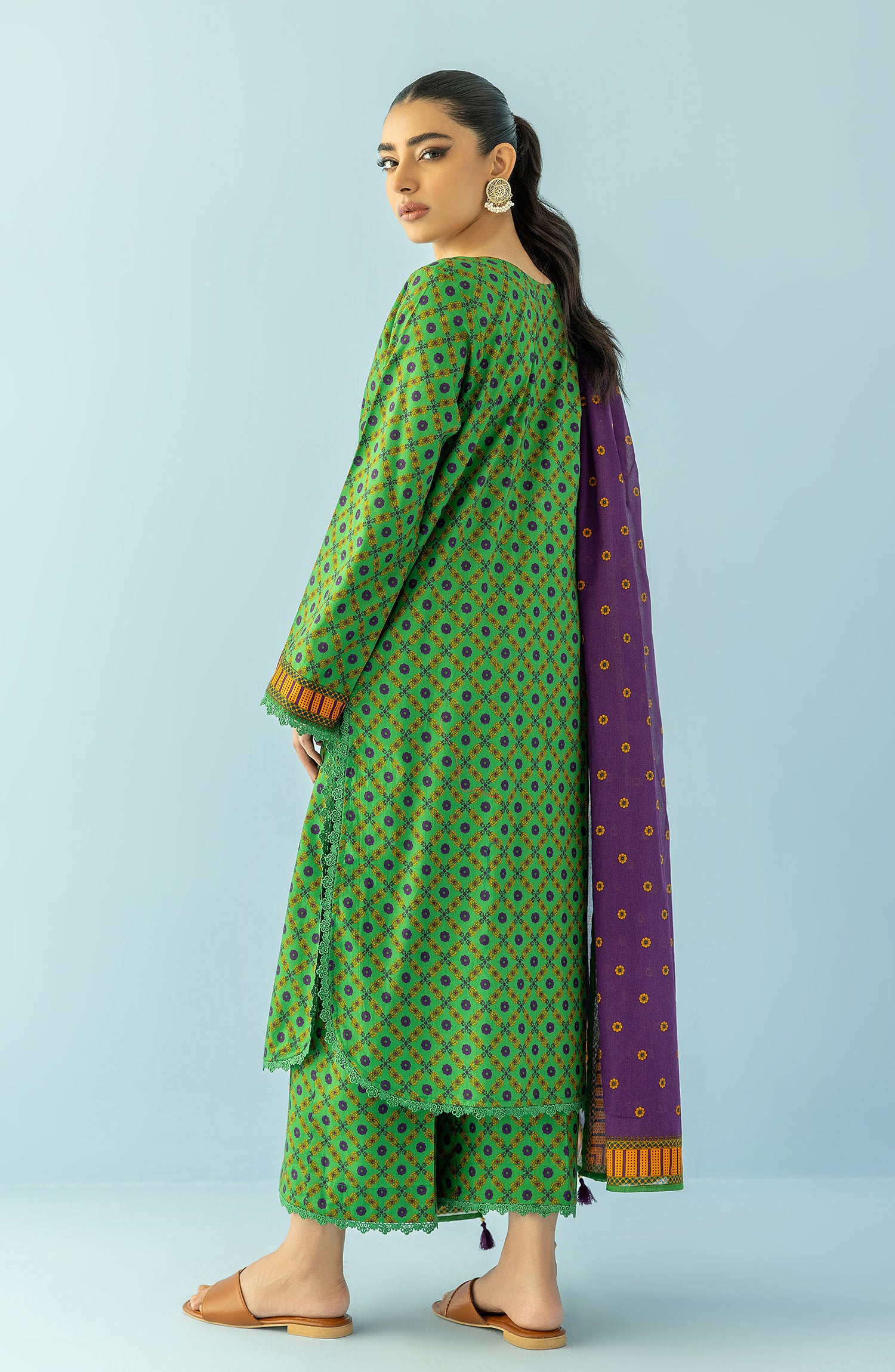 Unstitched 3 Piece Printed Lawn Shirt , Cambric Pant and Lawn Dupatta (OTL-24-092/U GREEN)