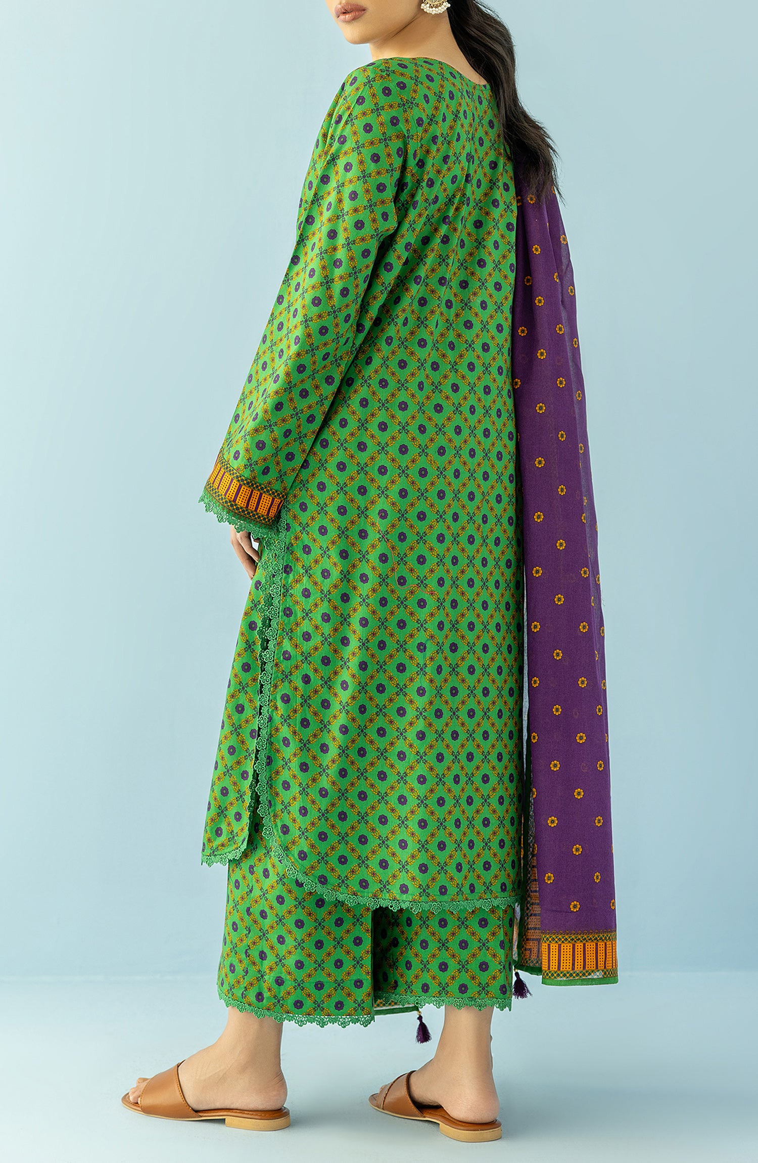 Unstitched 3 Piece Printed Lawn Shirt , Cambric Pant and Lawn Dupatta (OTL-24-092/U GREEN)