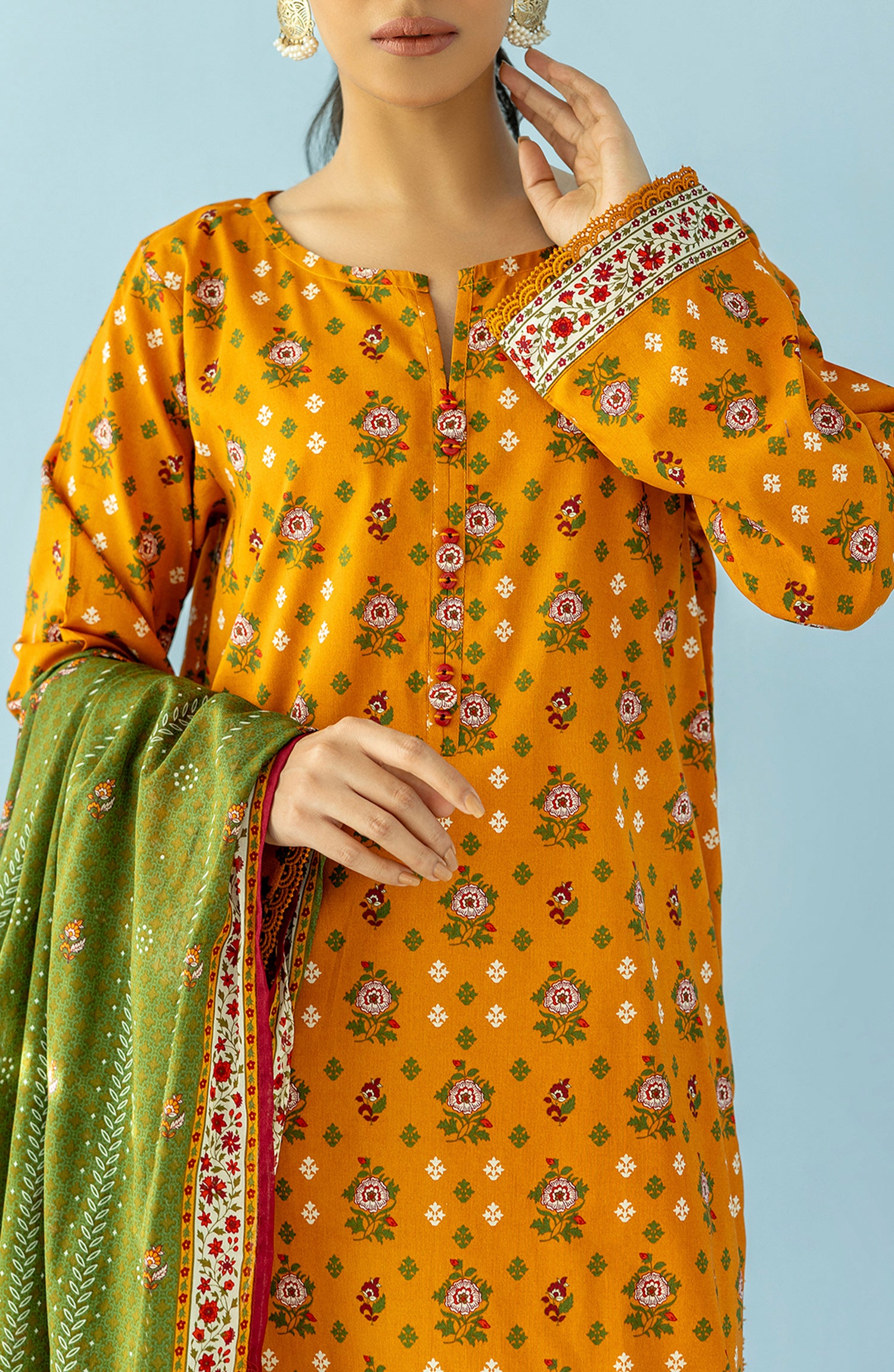 OTL-24-095/U OCHRE LAWN Women UNSTITCHED SHIRT DUPATTA PANTS