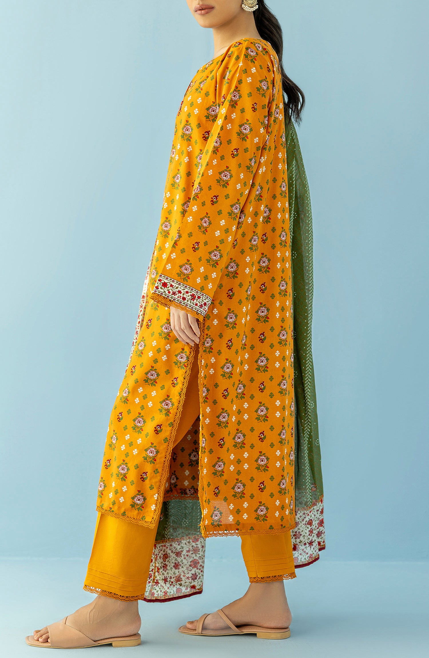 OTL-24-095/U OCHRE LAWN Women UNSTITCHED SHIRT DUPATTA PANTS