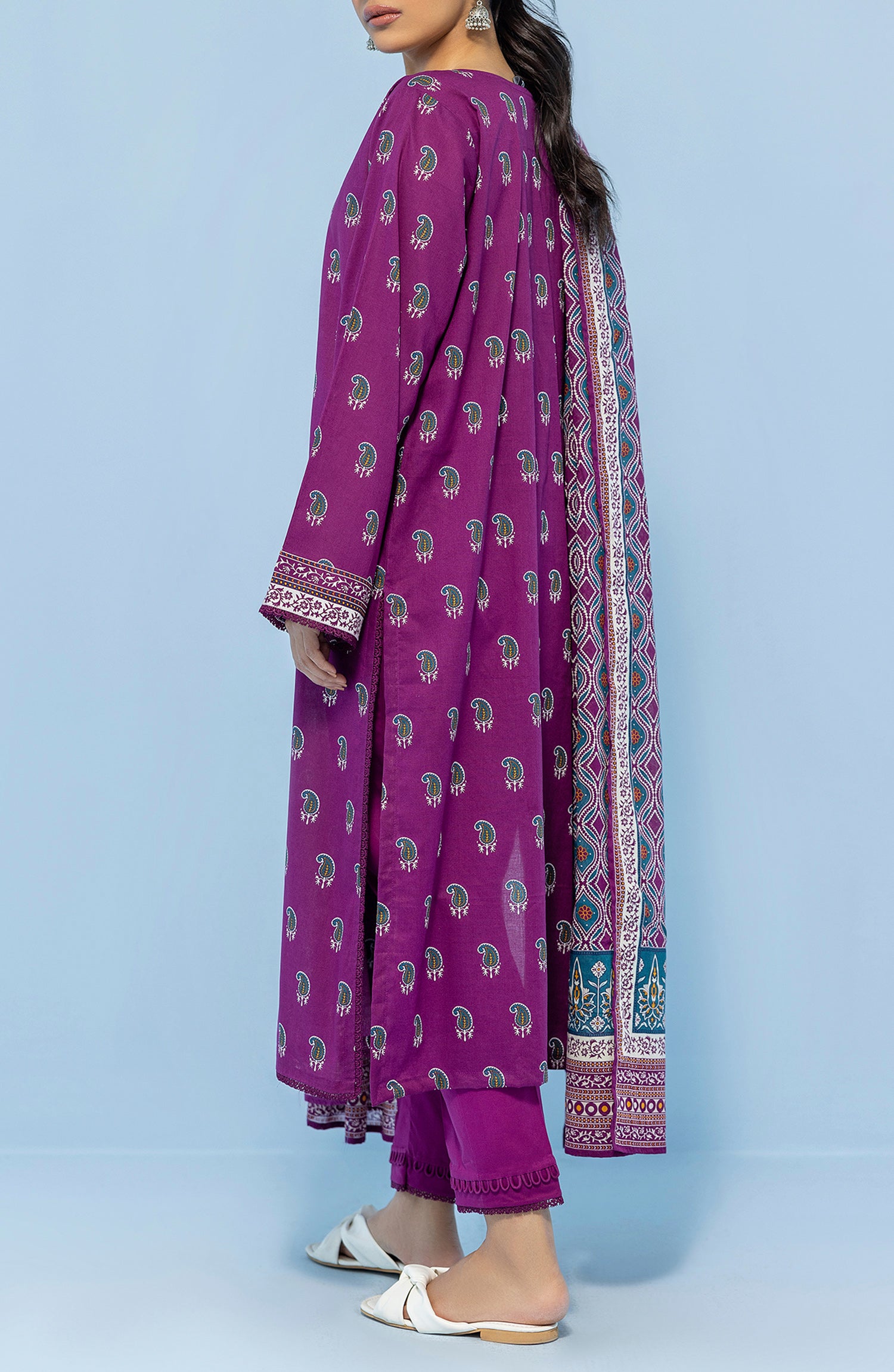 Stitched 3 Piece Printed Embroidered Lawn Shirt , Cambric Pant and Lawn Dupatta (OTL-24-022/S MAGENTA)