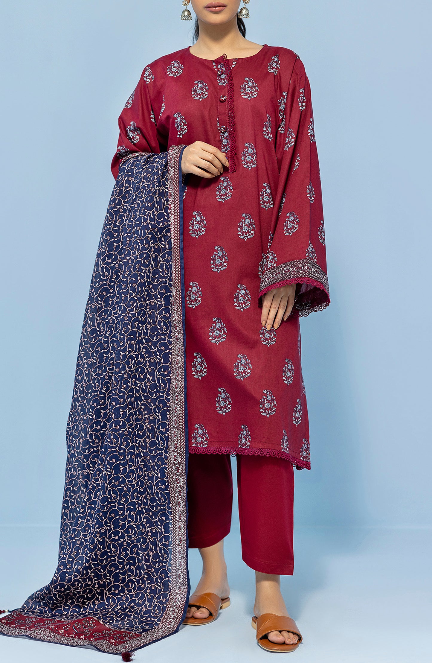 OTL-24-015/U MAROON LAWN Women UNSTITCHED SHIRT DUPATTA PANTS