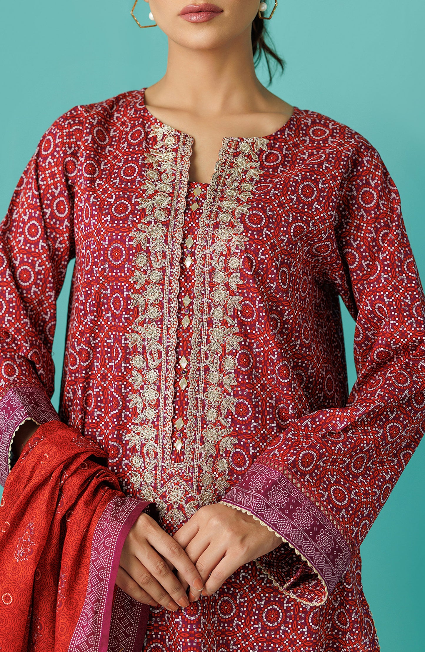 OTL-24-049/U MAROON LAWN Women UNSTITCHED SHIRT DUPATTA PANTS