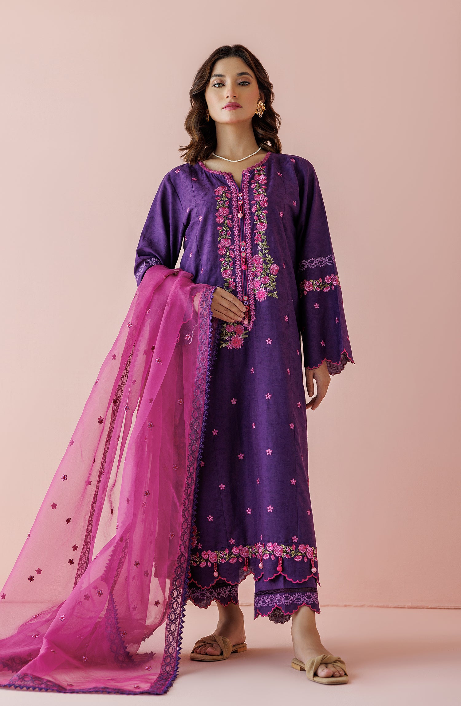 OTL-24-003/S PURPLE JACQUARD Women READY TO WEAR SHIRT DUPATTA PANTS