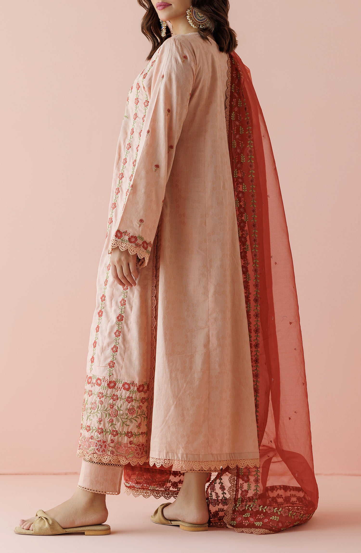 OTL-24-004/U PEACH JACQUARD Women UNSTITCHED SHIRT DUPATTA PANTS