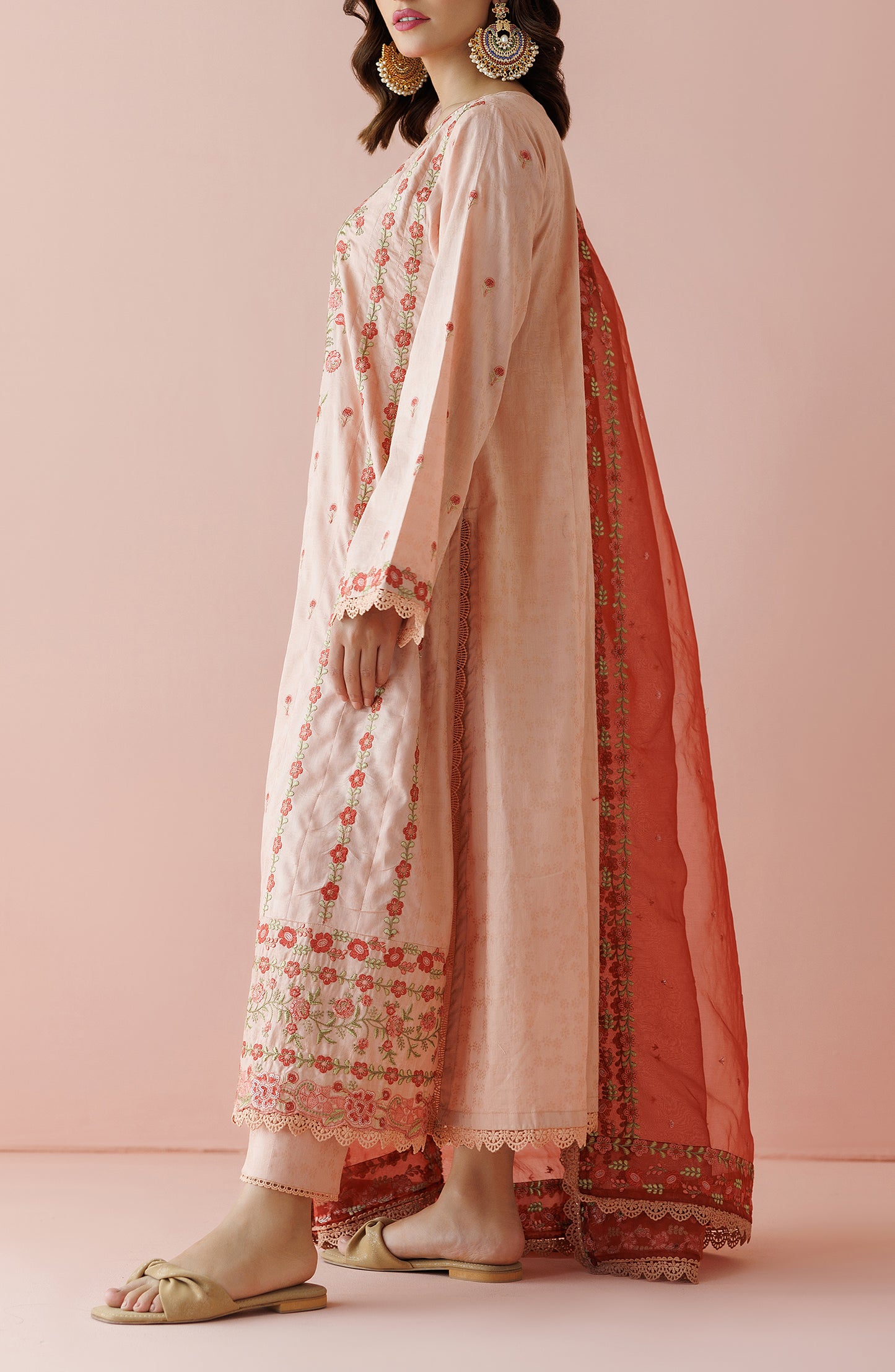 OTL-24-004/U PEACH JACQUARD Women UNSTITCHED SHIRT DUPATTA PANTS