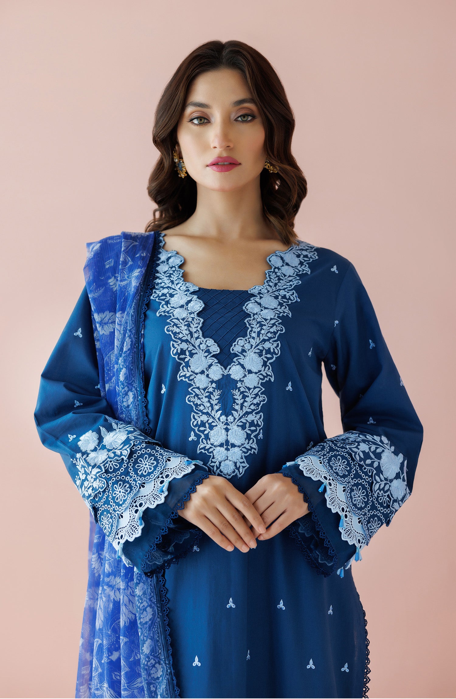 Unstitched 3 Piece Embroidered Lawn Shirt , Cambric Pant and Chiffon Dupatta (OTL-24-033/U BLUE)