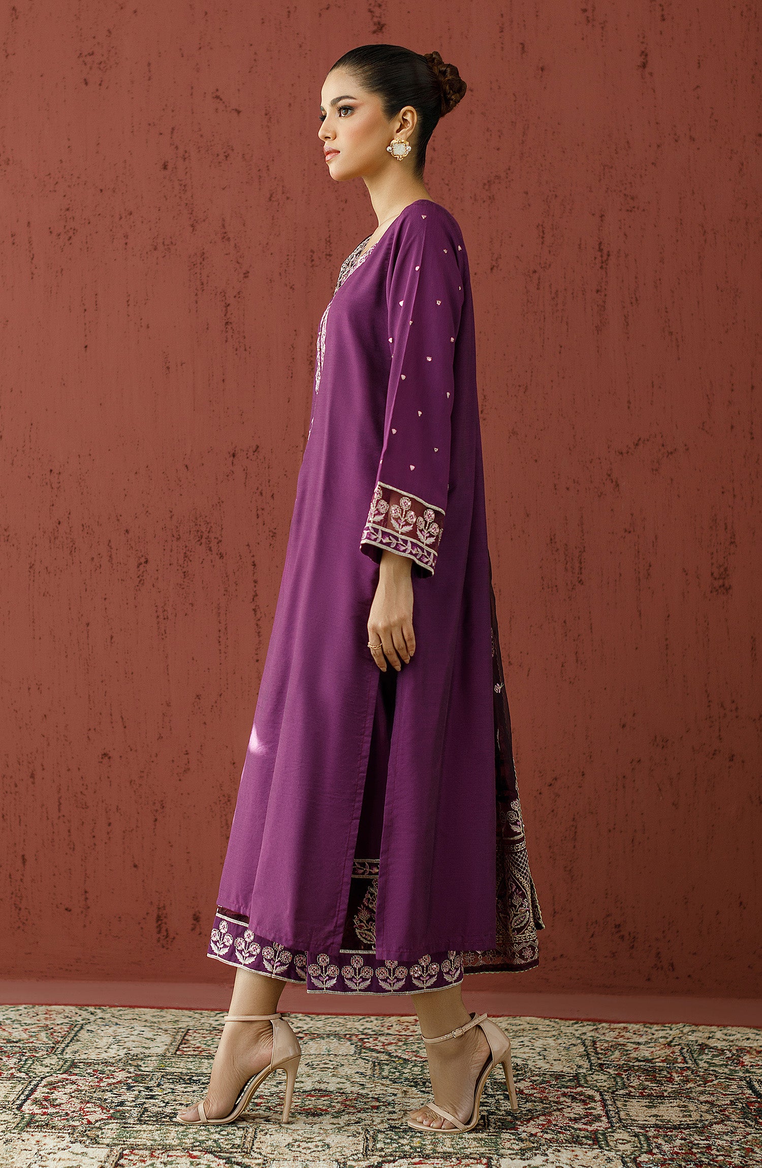 Stitched 3 Piece Embroidered Cotton Silk Shirt , Cotton Silk Pant and Organza Dupatta (WRFC23W-3002)