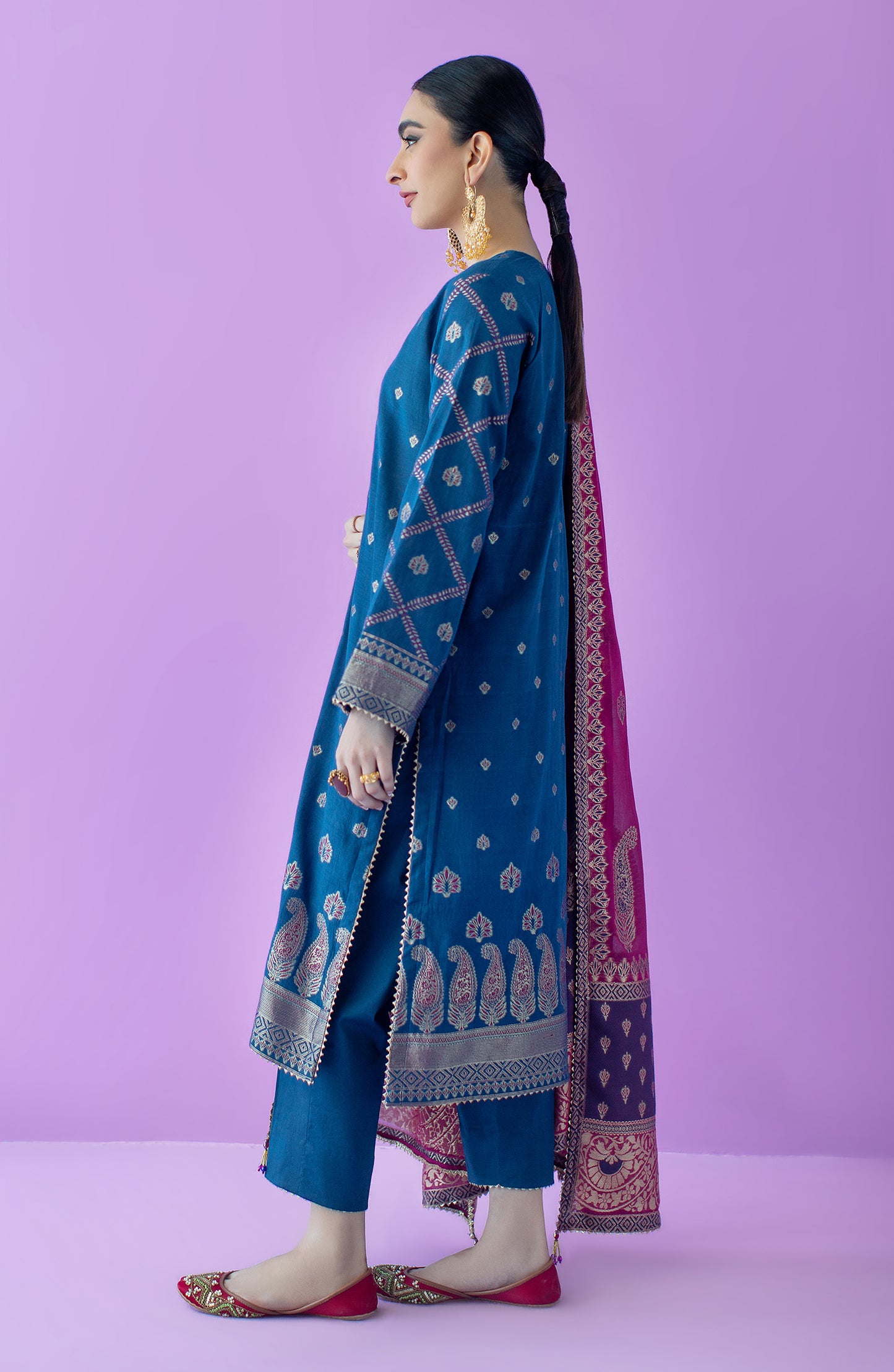 OTLF-23-032/S BLUE JACQUARD Women READY TO WEAR SHIRT DUPATTA PANTS