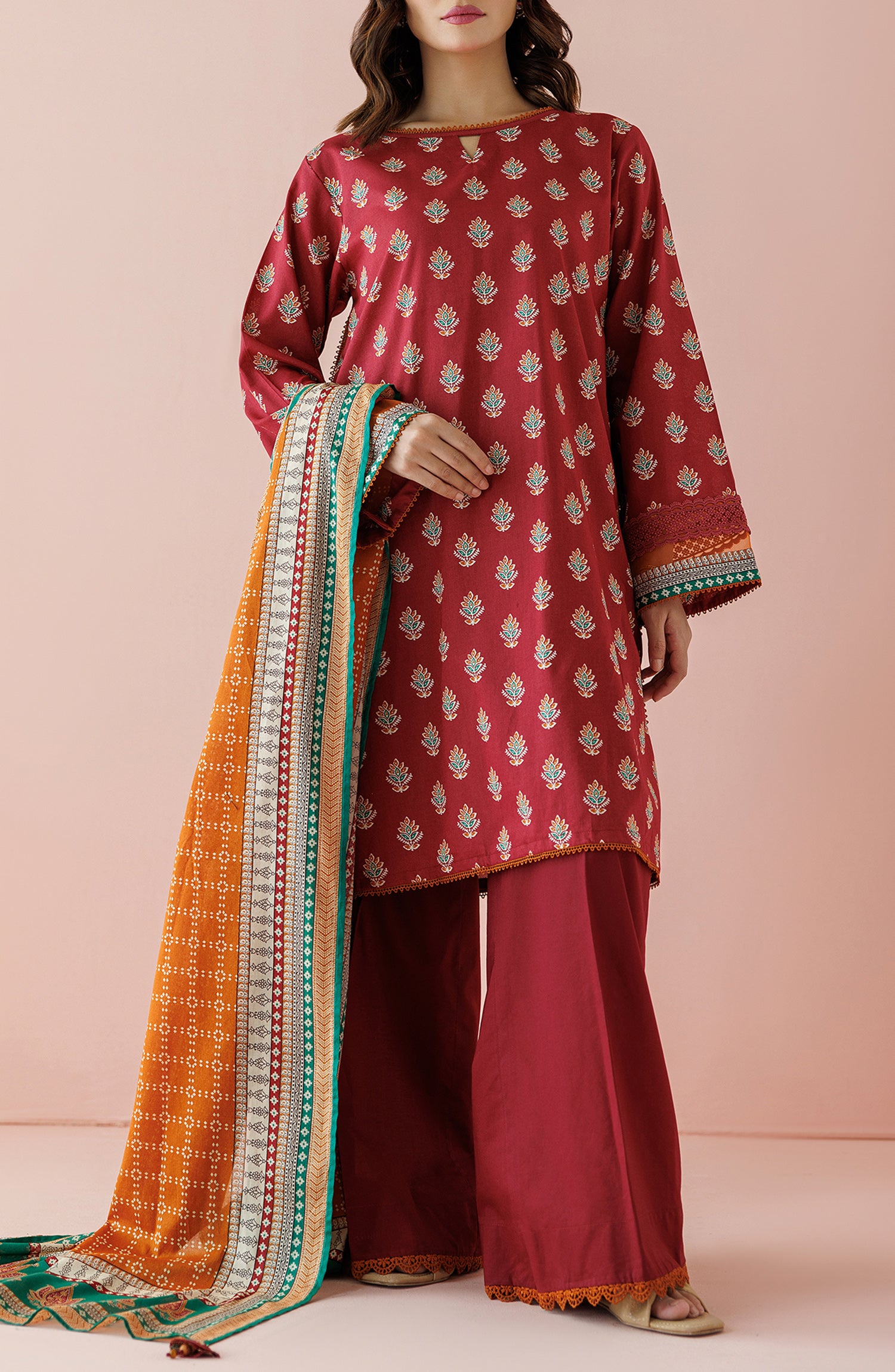 OTL-24-211/S RED LAWN Women READY TO WEAR SHIRT DUPATTA PANTS