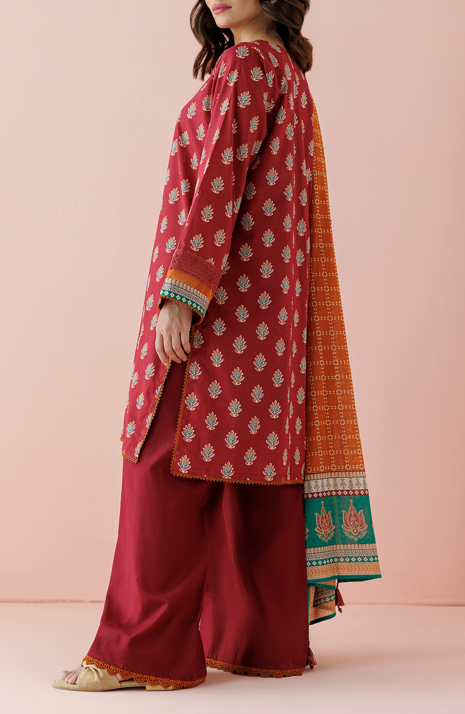 Stitched 3 Piece Printed Lawn Shirt , Cambric Pant and Lawn Dupatta (OTL-24-211/S RED)