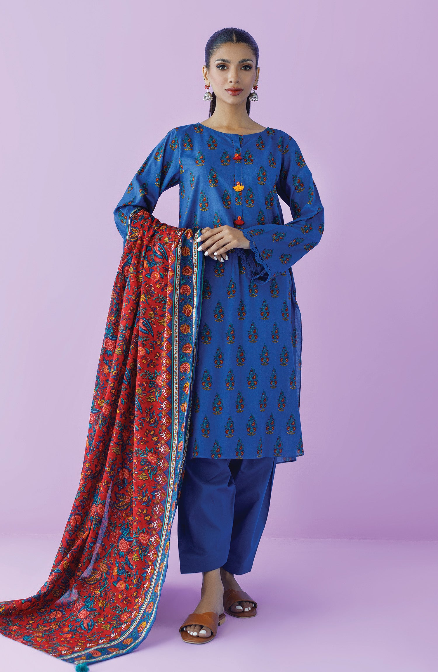 OTL-23-175/U BLUE LAWN  UNSTITCHED SHIRT DUPATTA PANTS