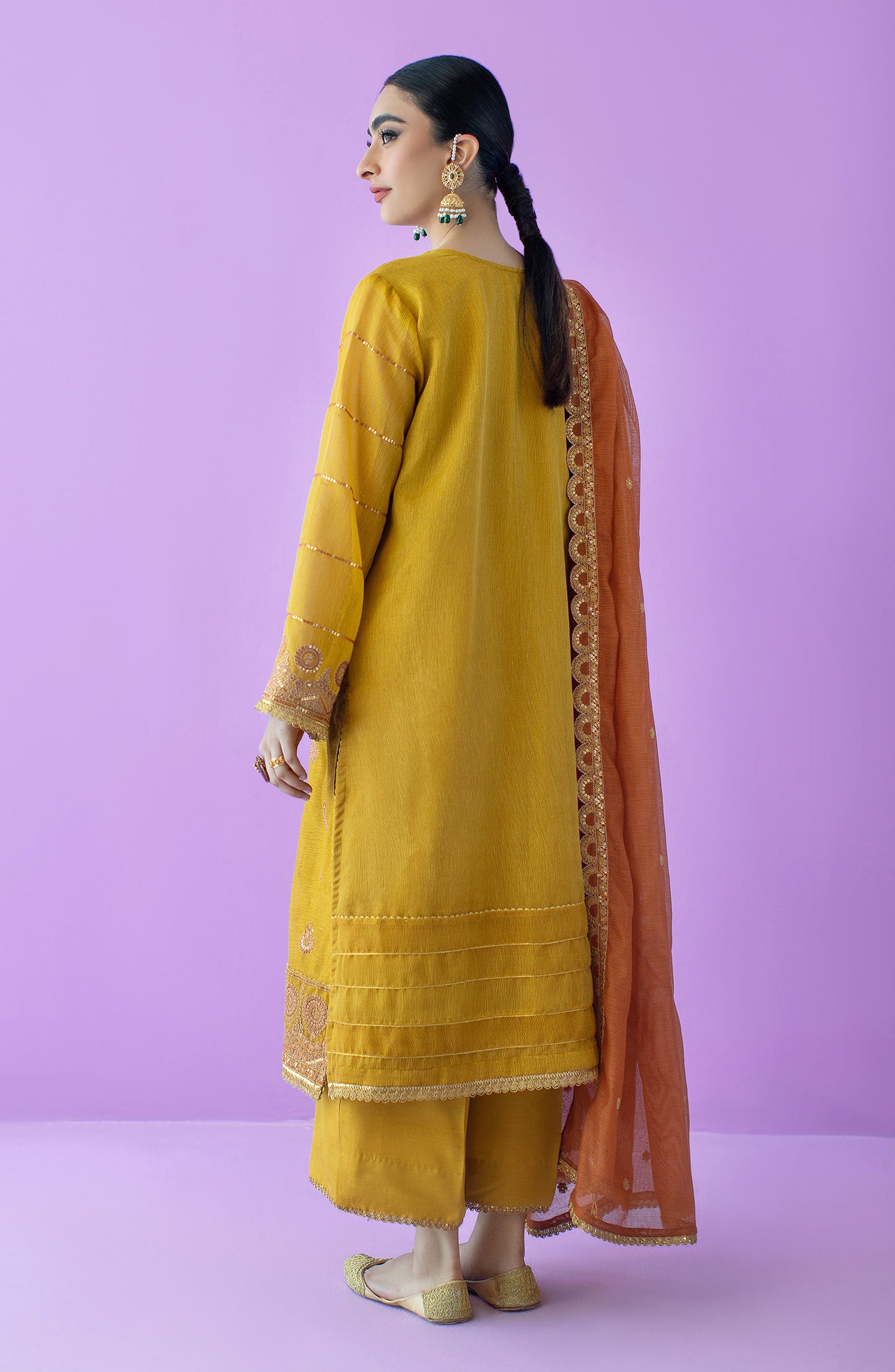 OTLF-23-045/S MUSTARD KHADDI NET Women READY TO WEAR SHIRT DUPATTA PANTS