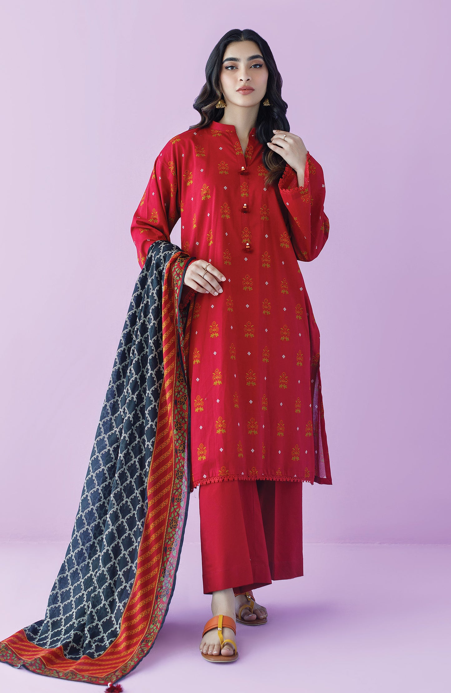 OTL-23-179/U MAROON LAWN  UNSTITCHED SHIRT DUPATTA PANTS