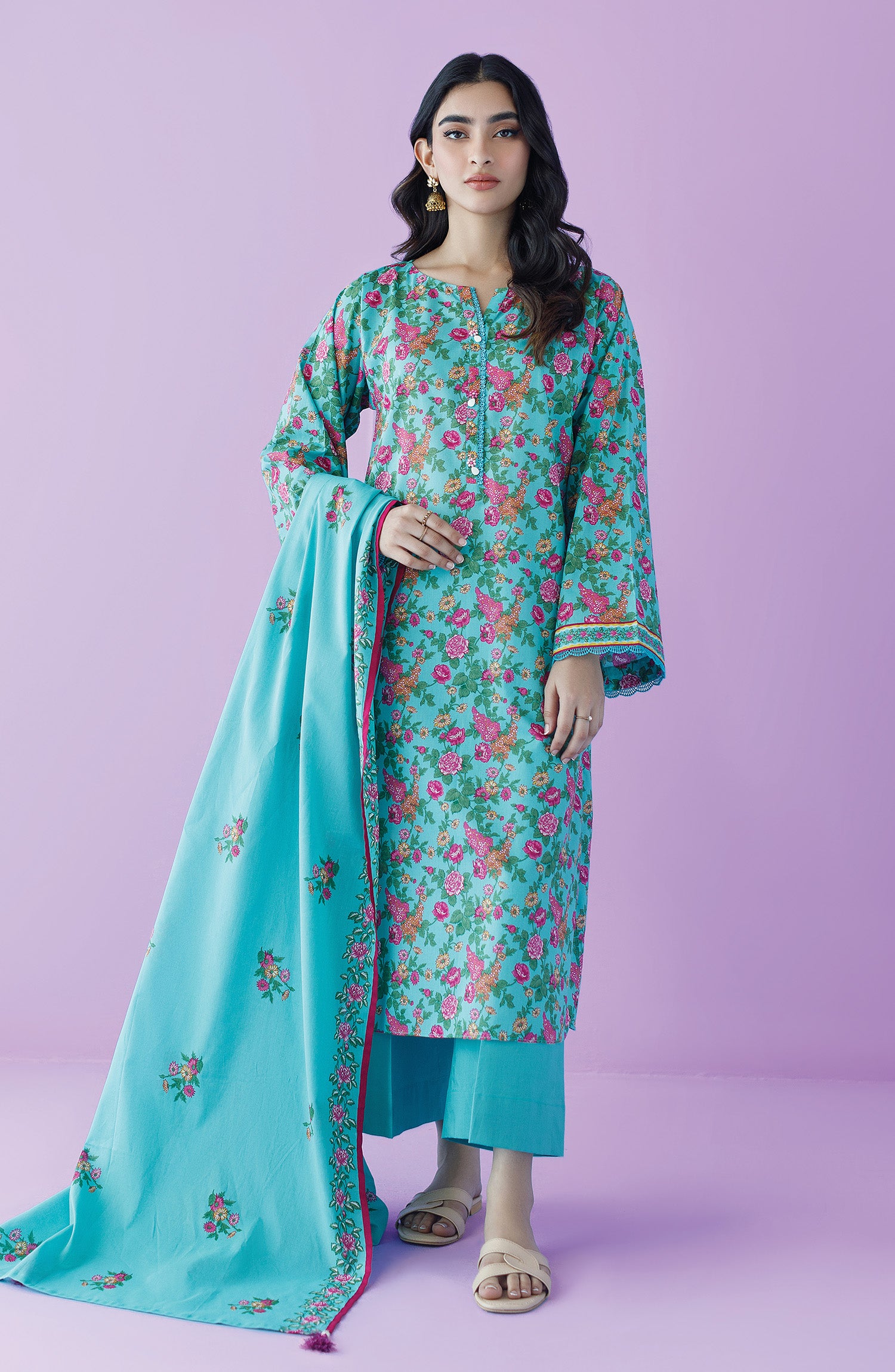 OTL-23-187/U TEAL LAWN  UNSTITCHED SHIRT DUPATTA PANTS