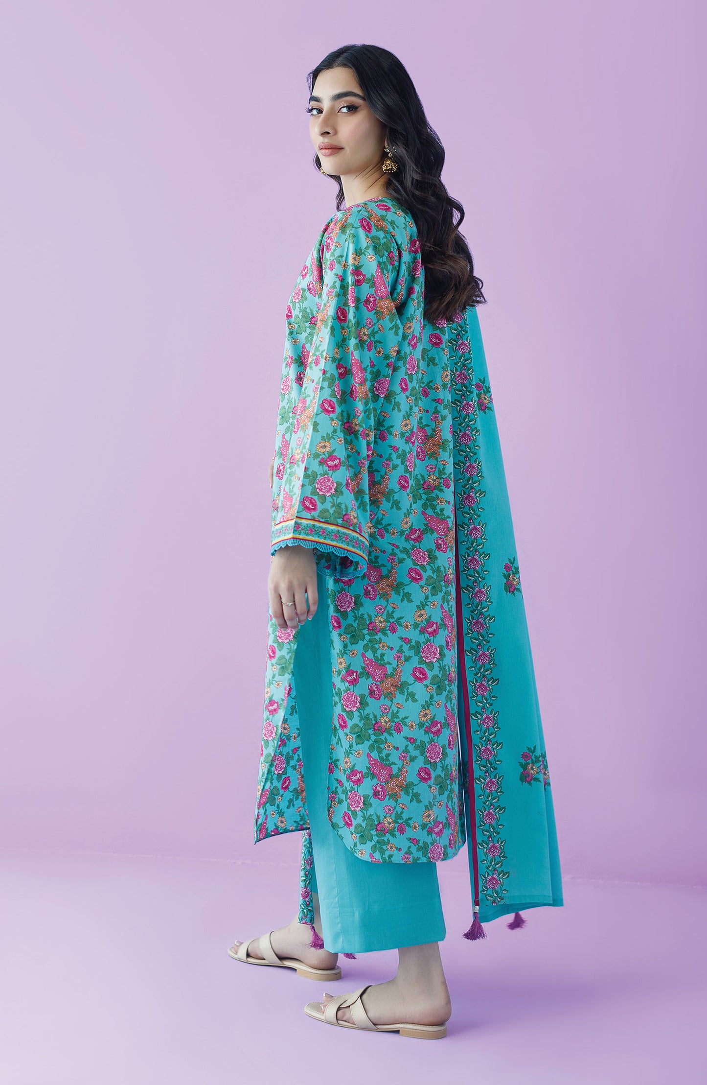 OTL-23-187/U TEAL LAWN  UNSTITCHED SHIRT DUPATTA PANTS