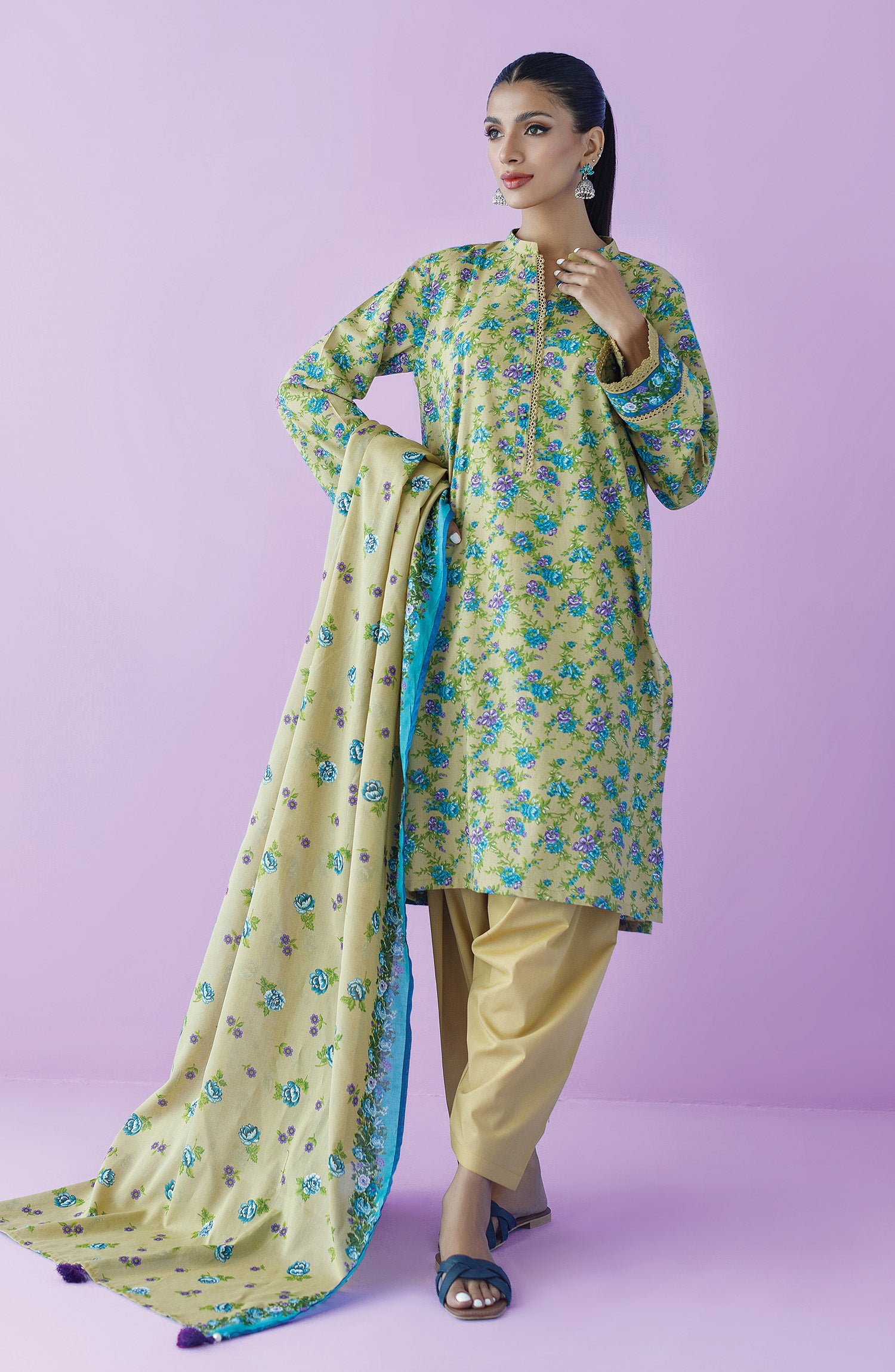 OTL-23-188/U BEIGE LAWN  UNSTITCHED SHIRT DUPATTA PANTS