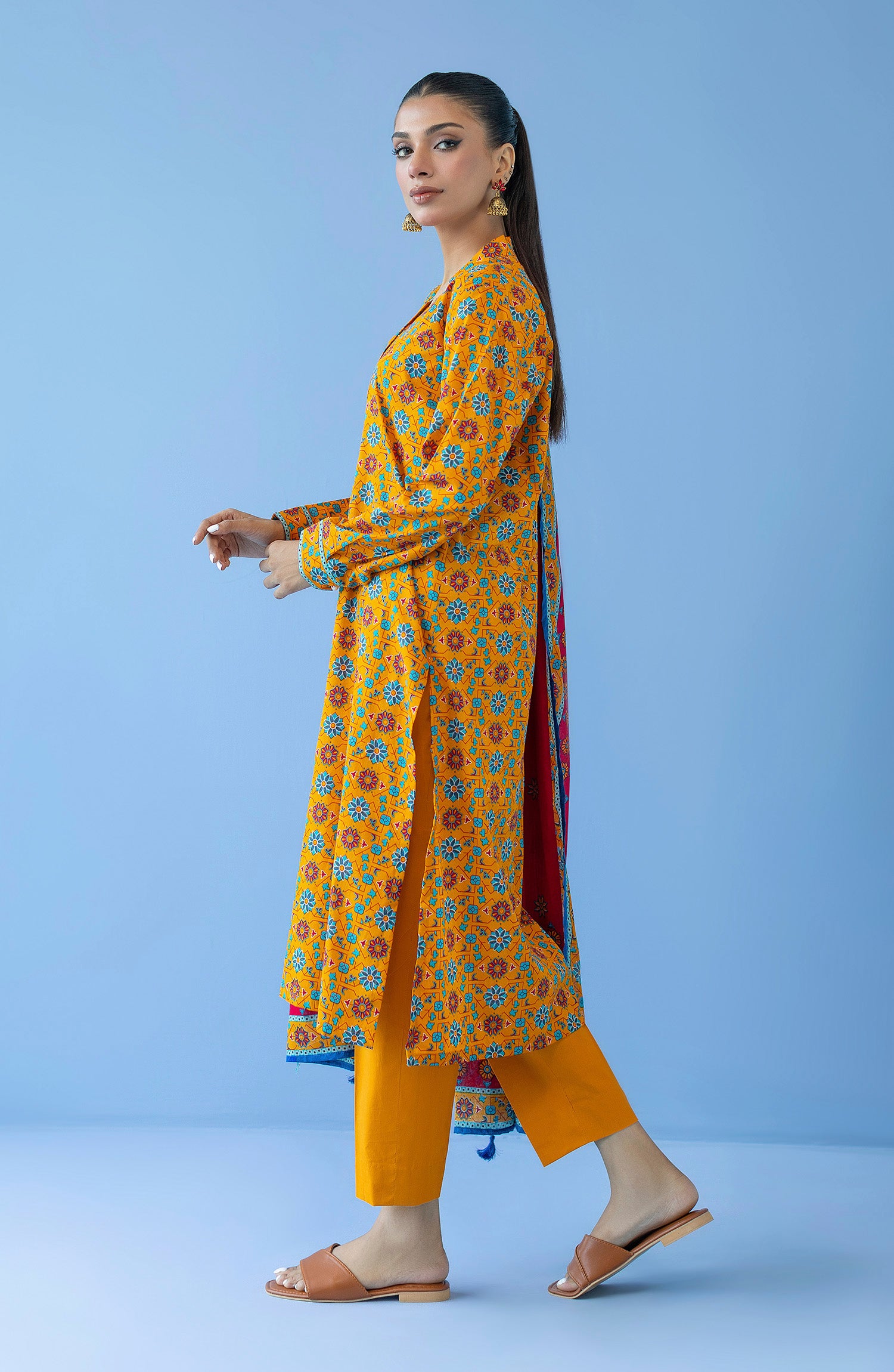 OTL-23-297/U YELLOW CAMBRIC  UNSTITCHED SHIRT DUPATTA PANTS