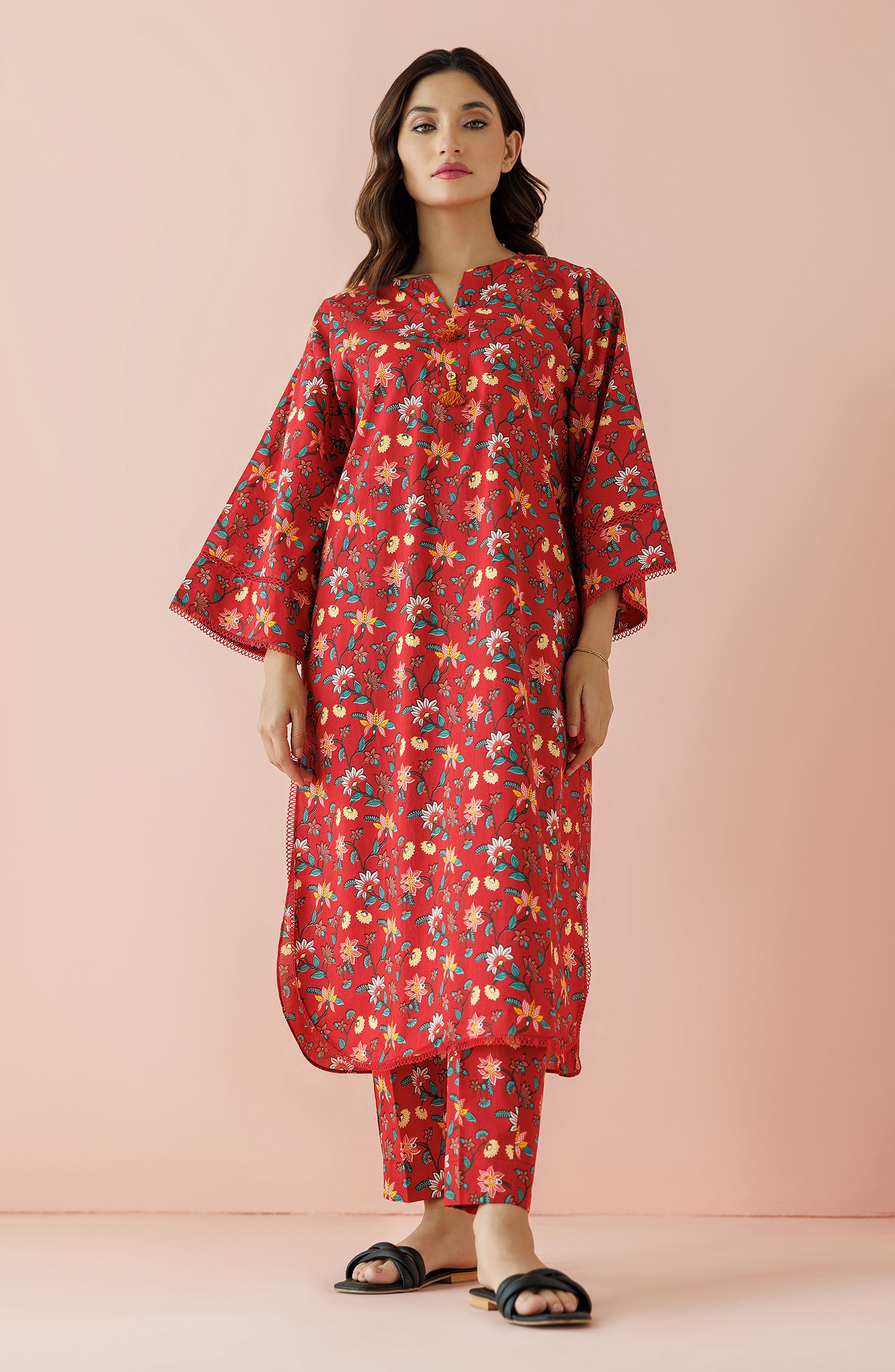 Stitched 2 Piece Printed Lawn Shirt and Lawn Pant  (NRDS-24-042/S RED)