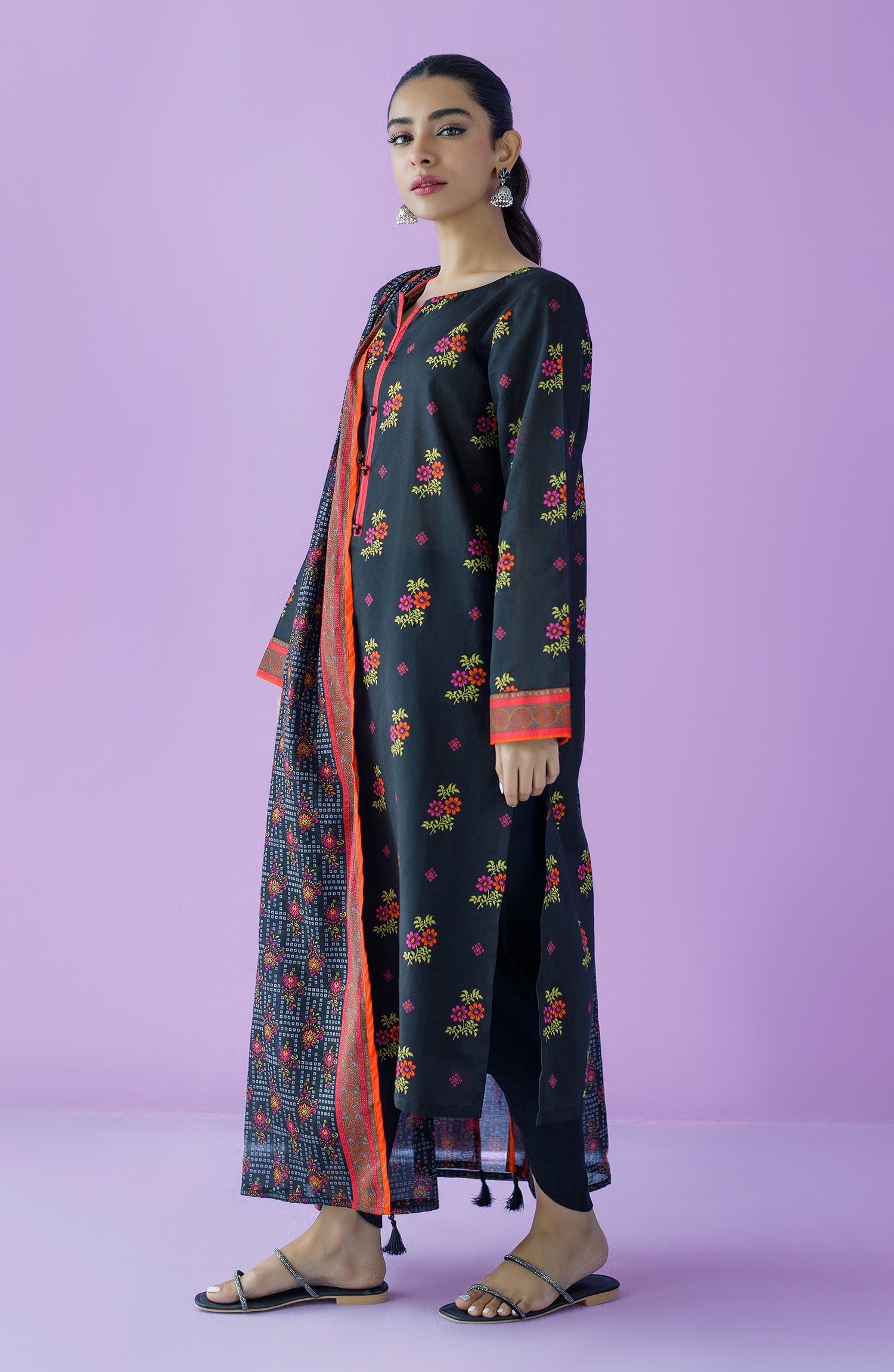 OTL-23-154/U BLACK LAWN  UNSTITCHED SHIRT DUPATTA PANTS