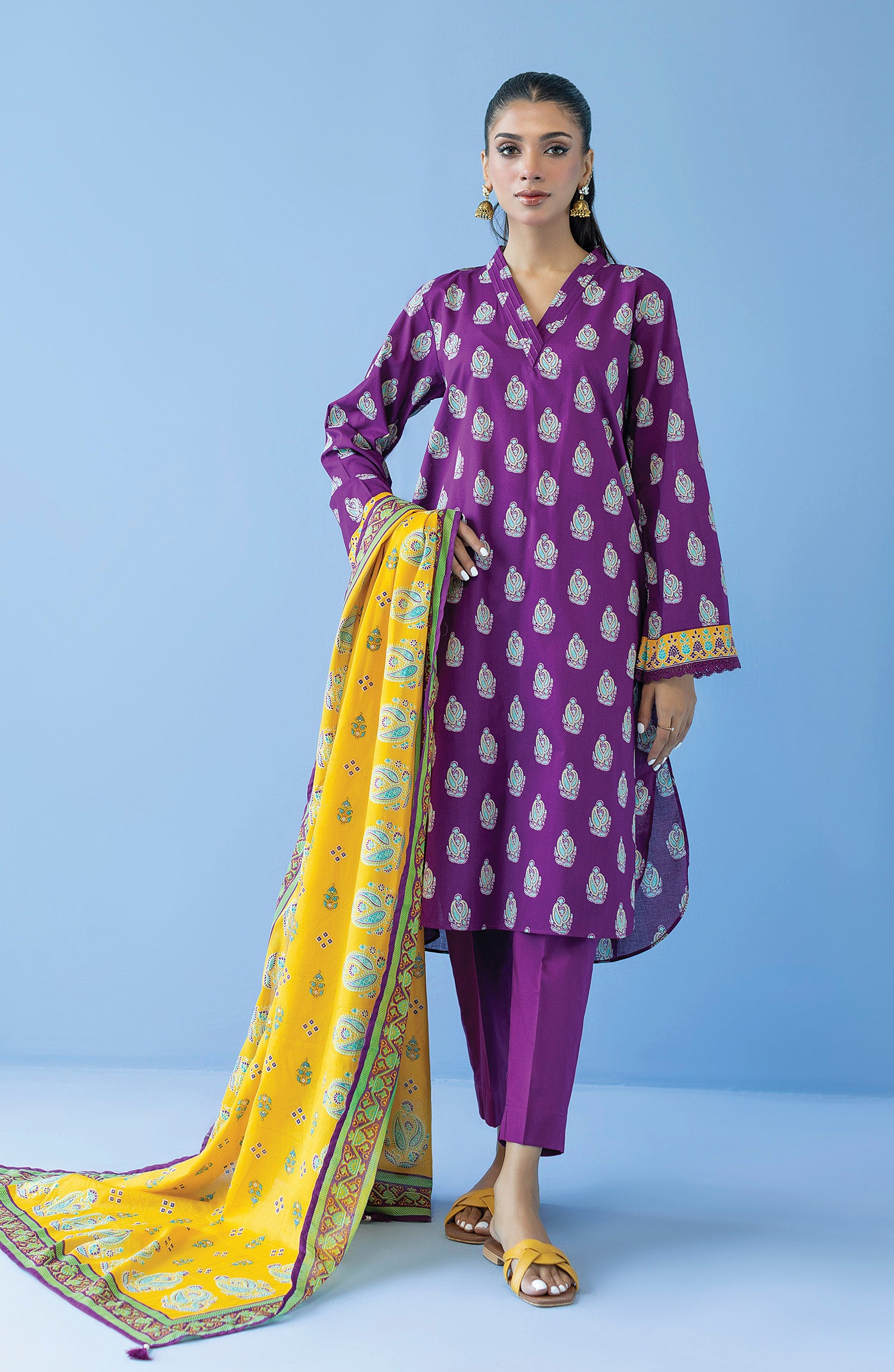 OTL-23-226/U PURPLE LAWN  UNSTITCHED SHIRT DUPATTA PANTS