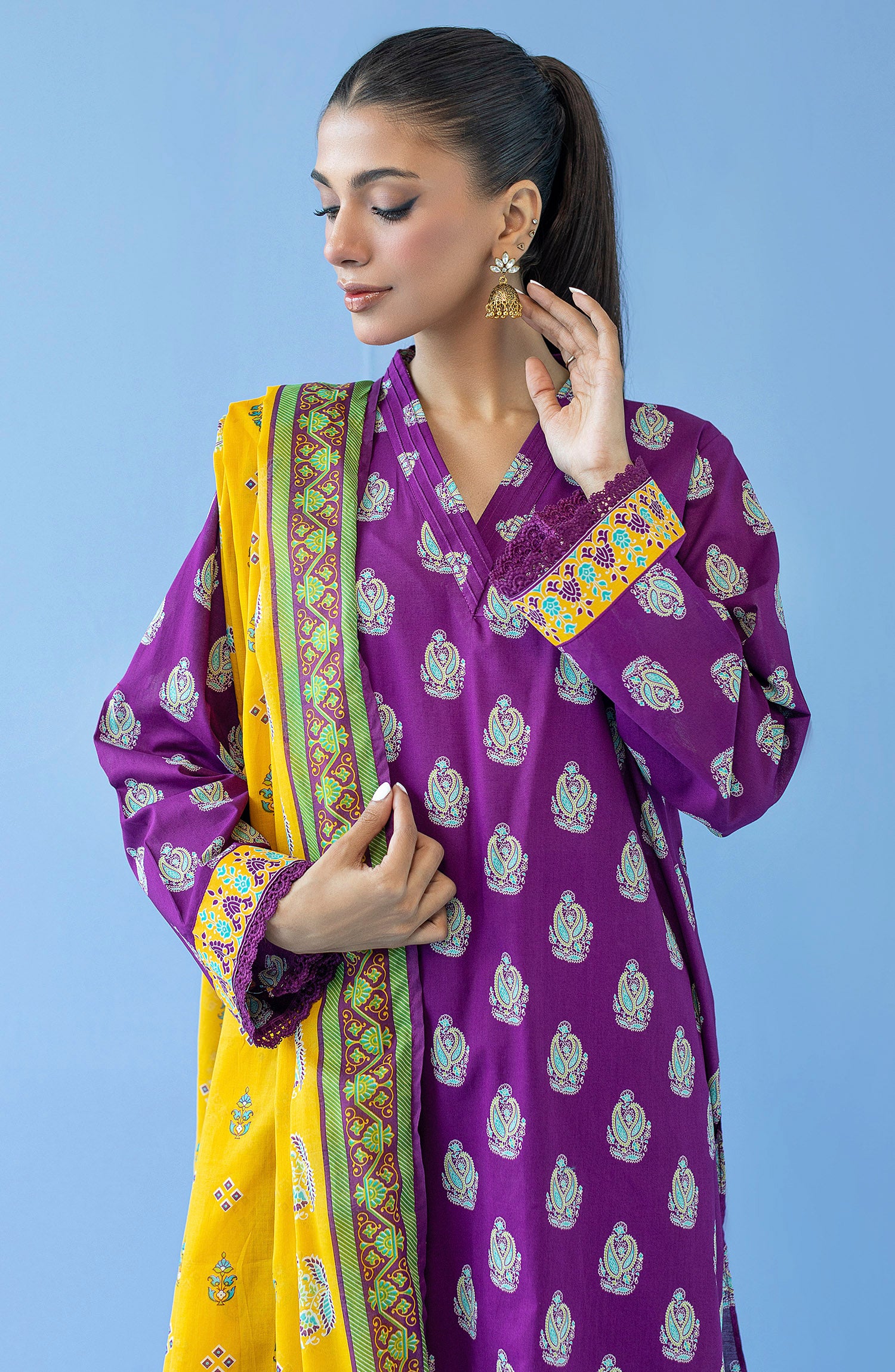 OTL-23-226/U PURPLE CAMBRIC  UNSTITCHED SHIRT DUPATTA PANTS